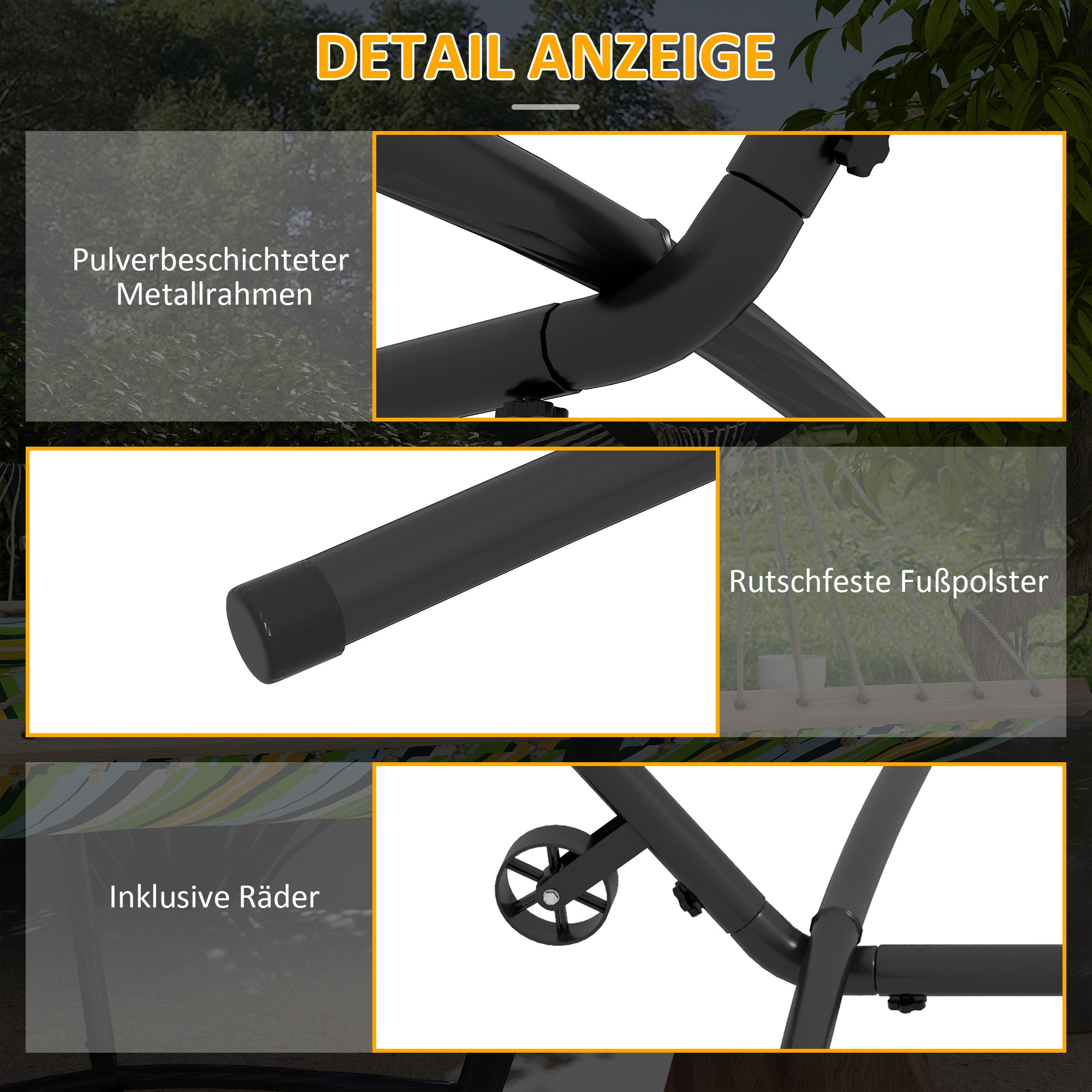 Hammock Stand with Wheels, Adjustable Hooks, Carrying Bag, 220 kg Capacity - Sturdy Steel