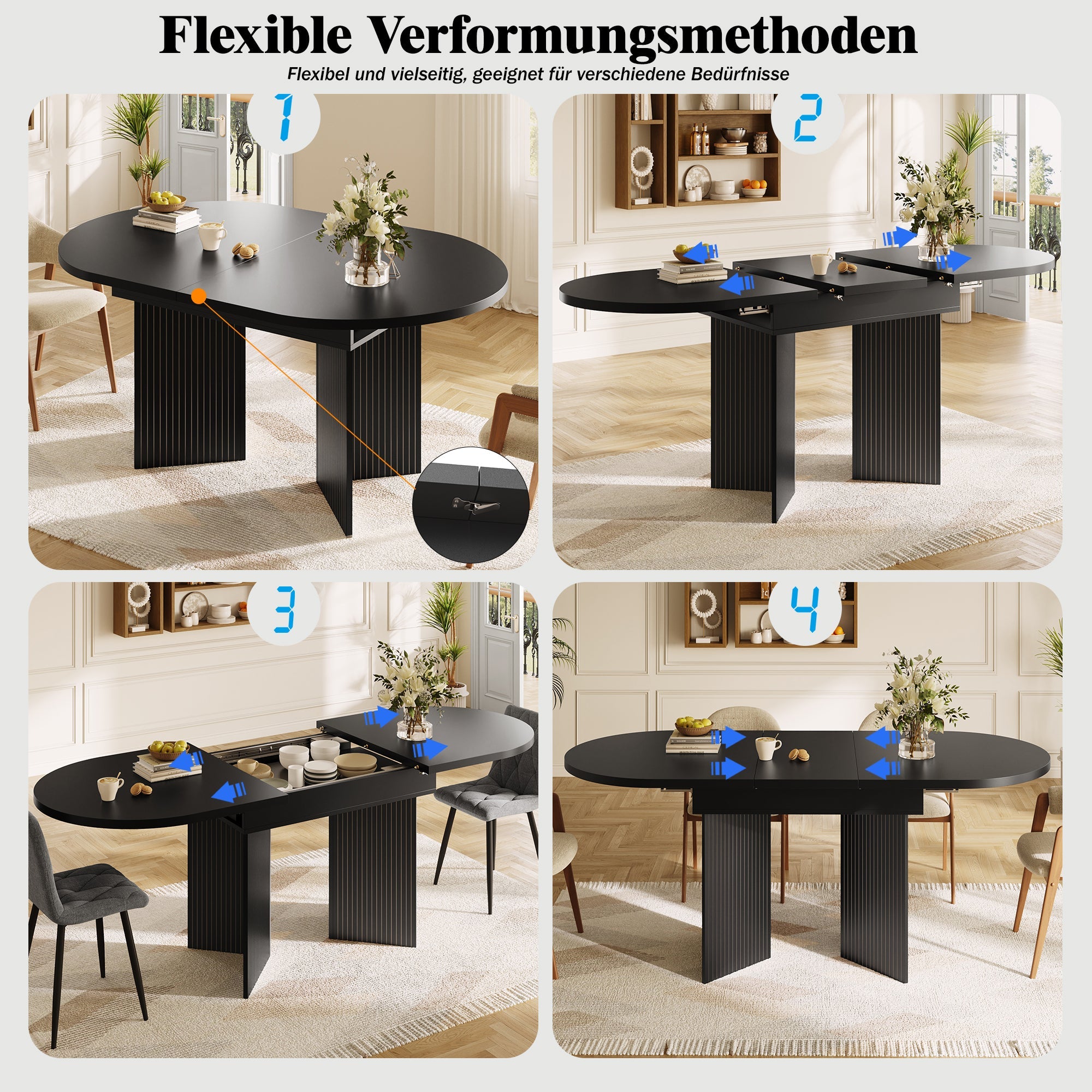 Extendable Dining Table with Internal Extension Leaves, 120-160cm, Black