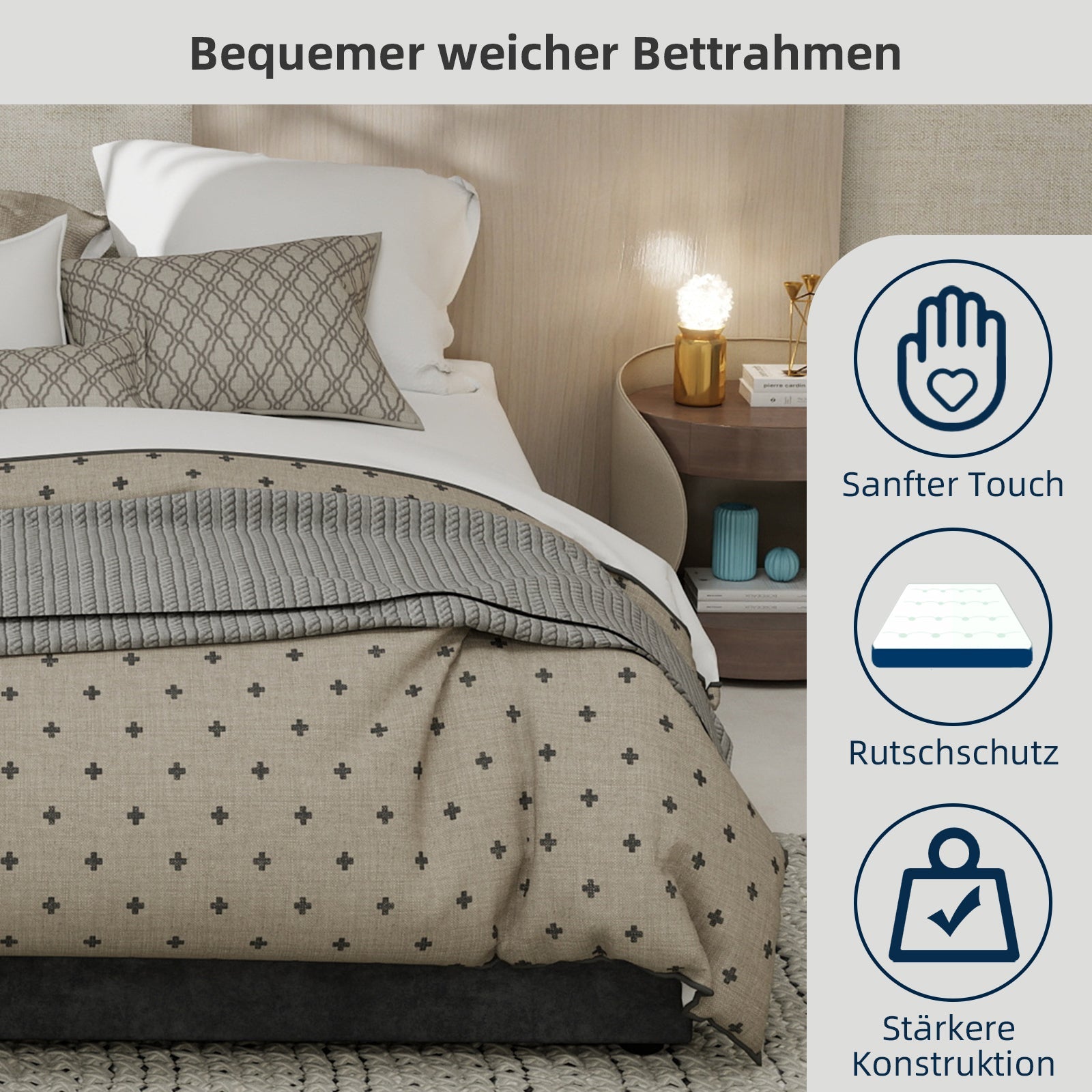 Bed Frame 140x200cm with Gas Lift - Dutch Velvet Grey