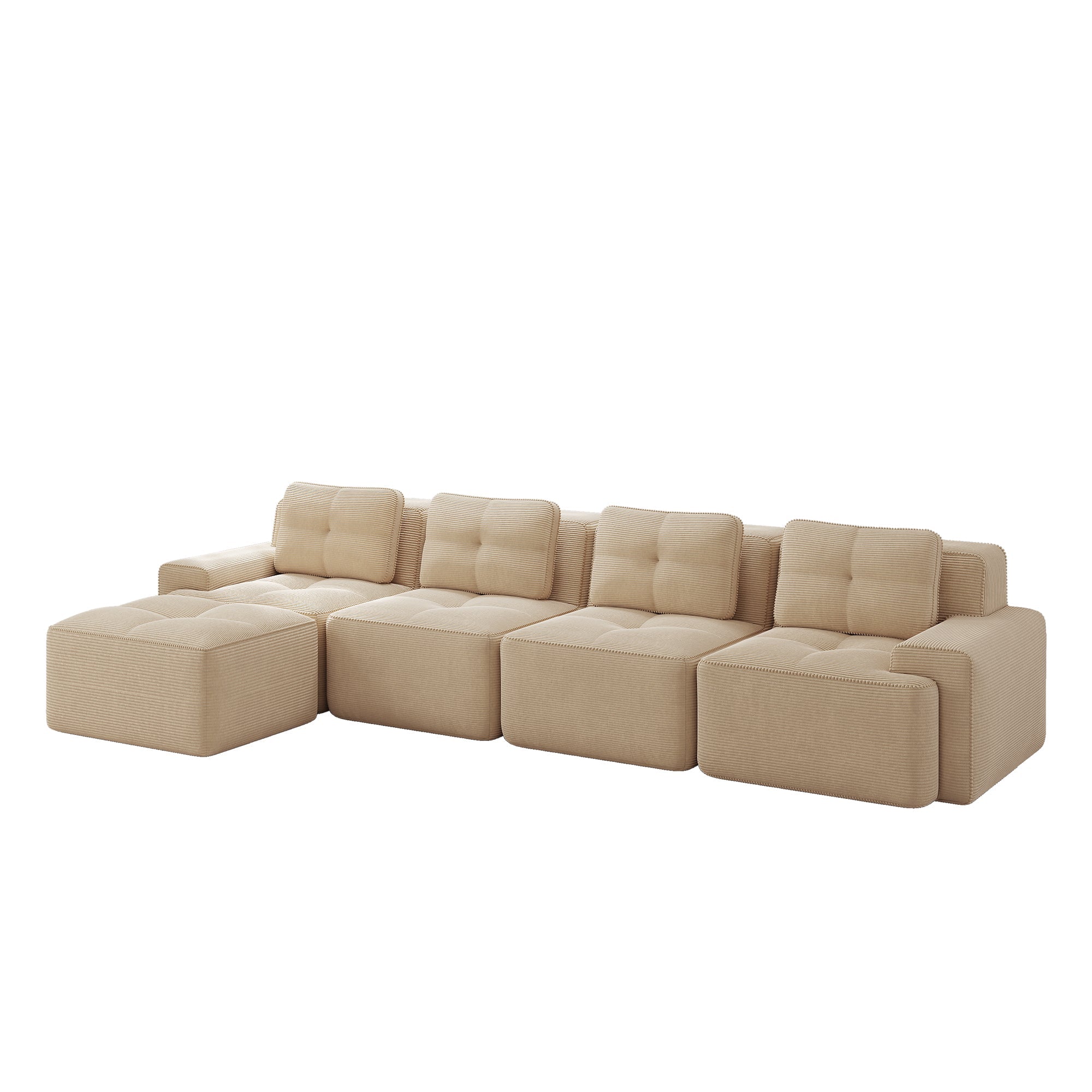 Boneless Modular Sofa L-Shaped Chaise 4-Seater Deep-Seat - Corduroy Beige