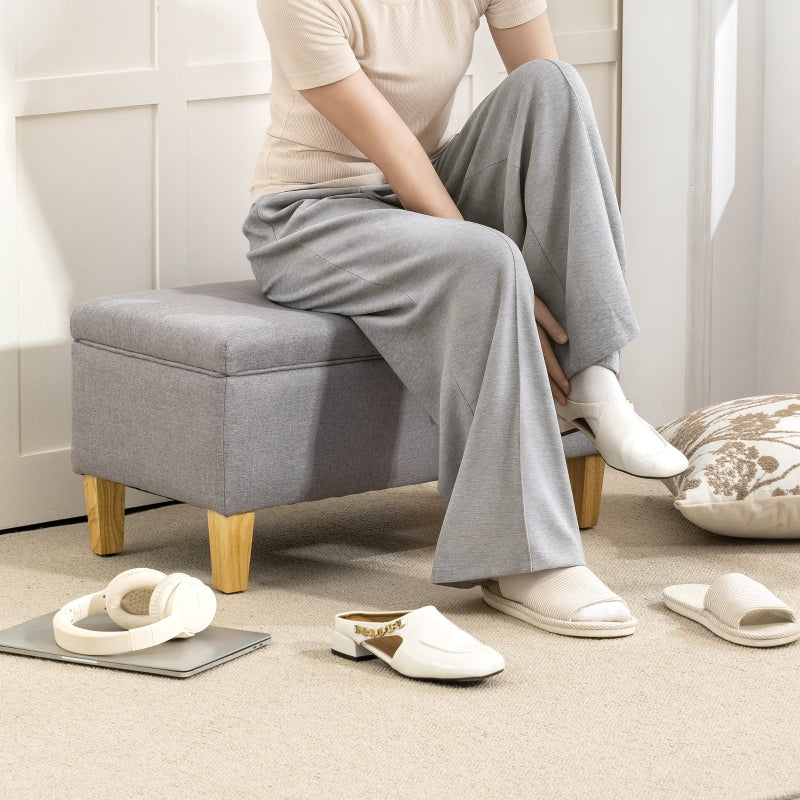30L Storage Ottoman Padded Footstool with Rubberwood Legs, Light Grey Linen