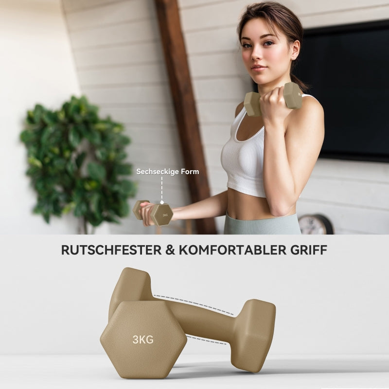 Dumbbell Set, 6 Weights 1kg 2kg 3kg, Steel