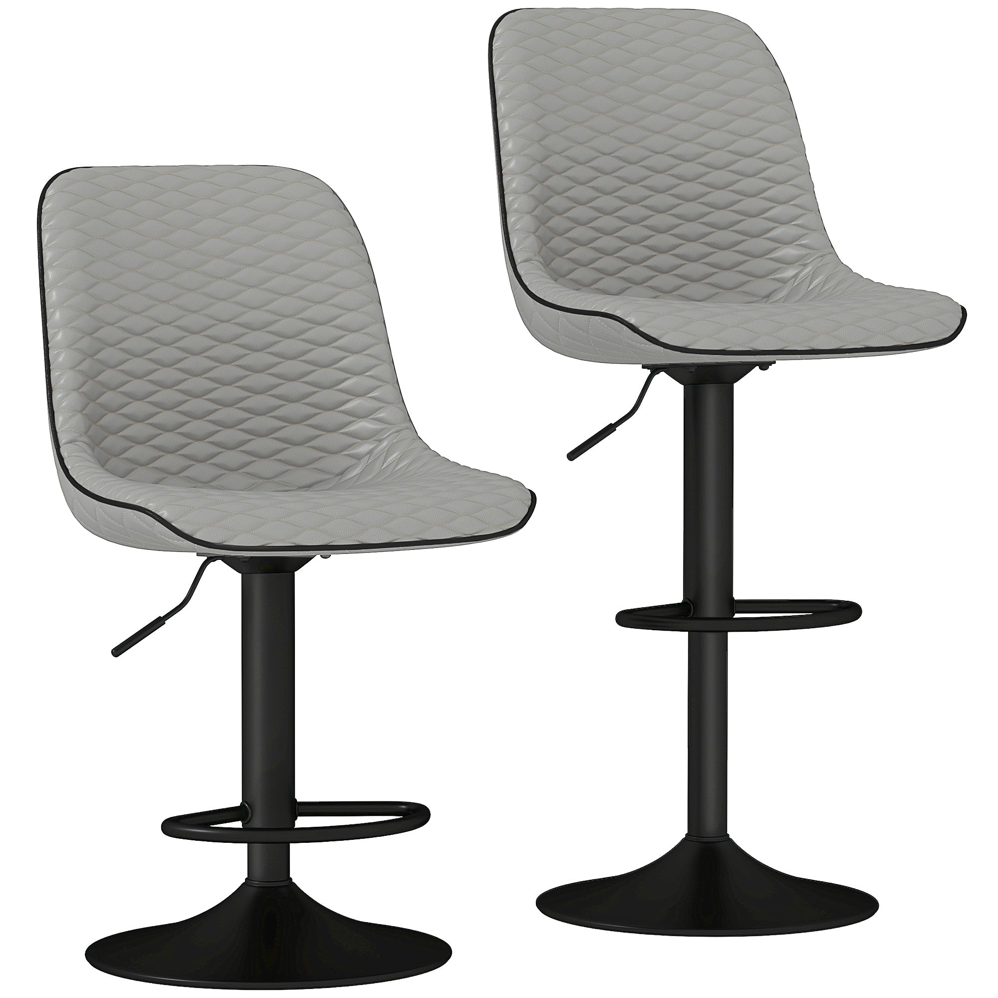Bar Stools Set of Two Adjustable Height Faux Leather Grey