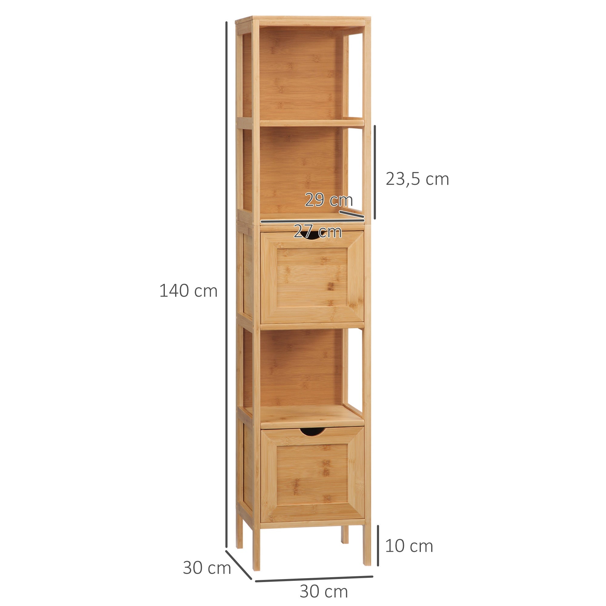 Kleankin Bathroom Cabinet, Tall with 3 Shelves 2 Drawers, Bamboo