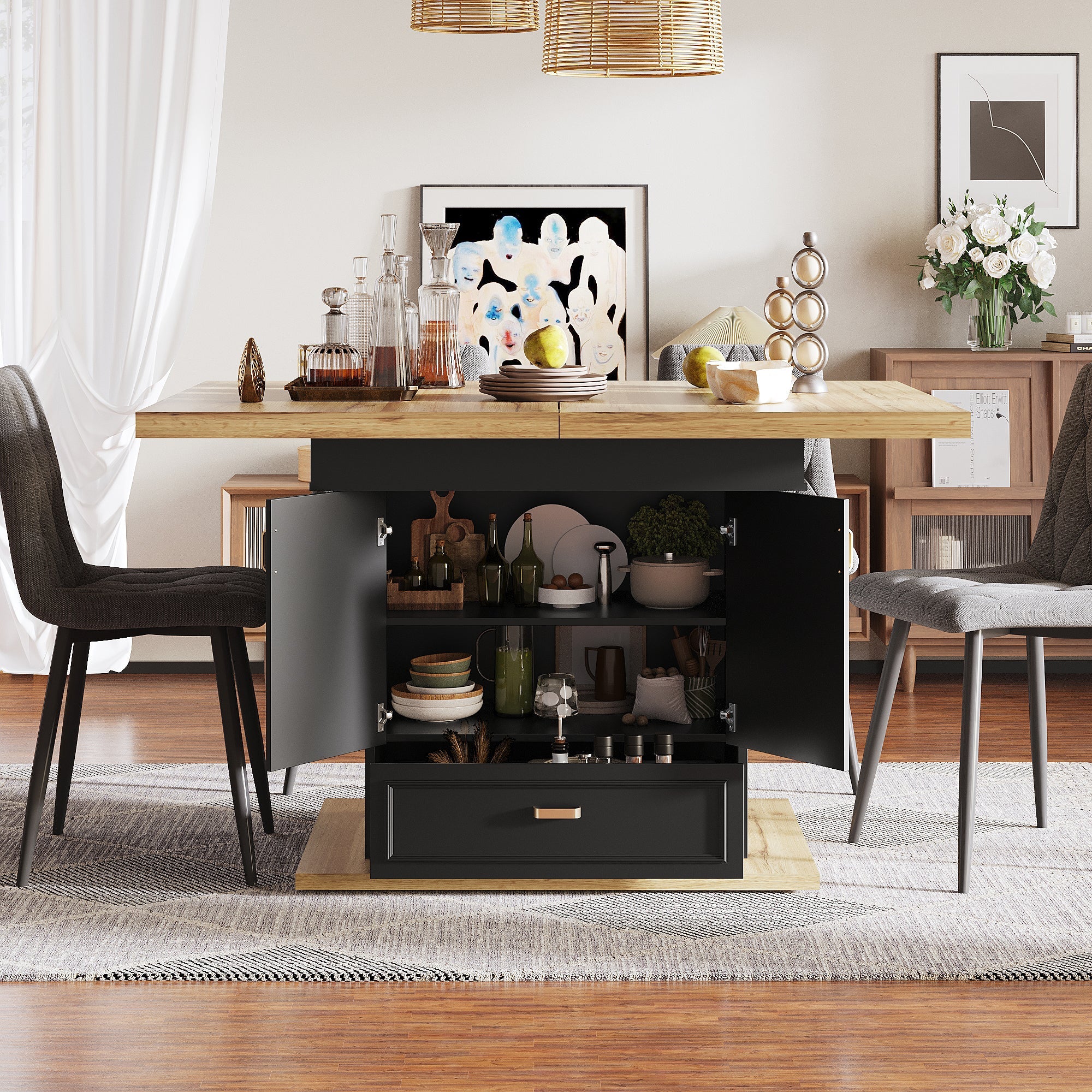 Extendable Dining Table 110-140cm 6-Person for Kitchen & Dining Wooden