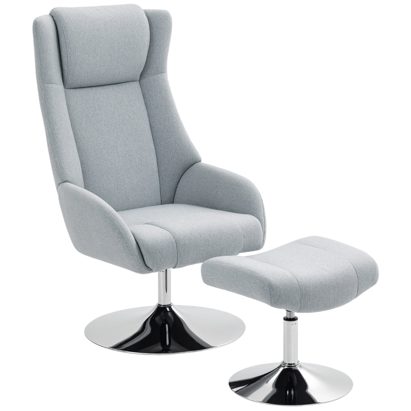 Swivel Upholstered Armchair Reclining with Footstool - Grey