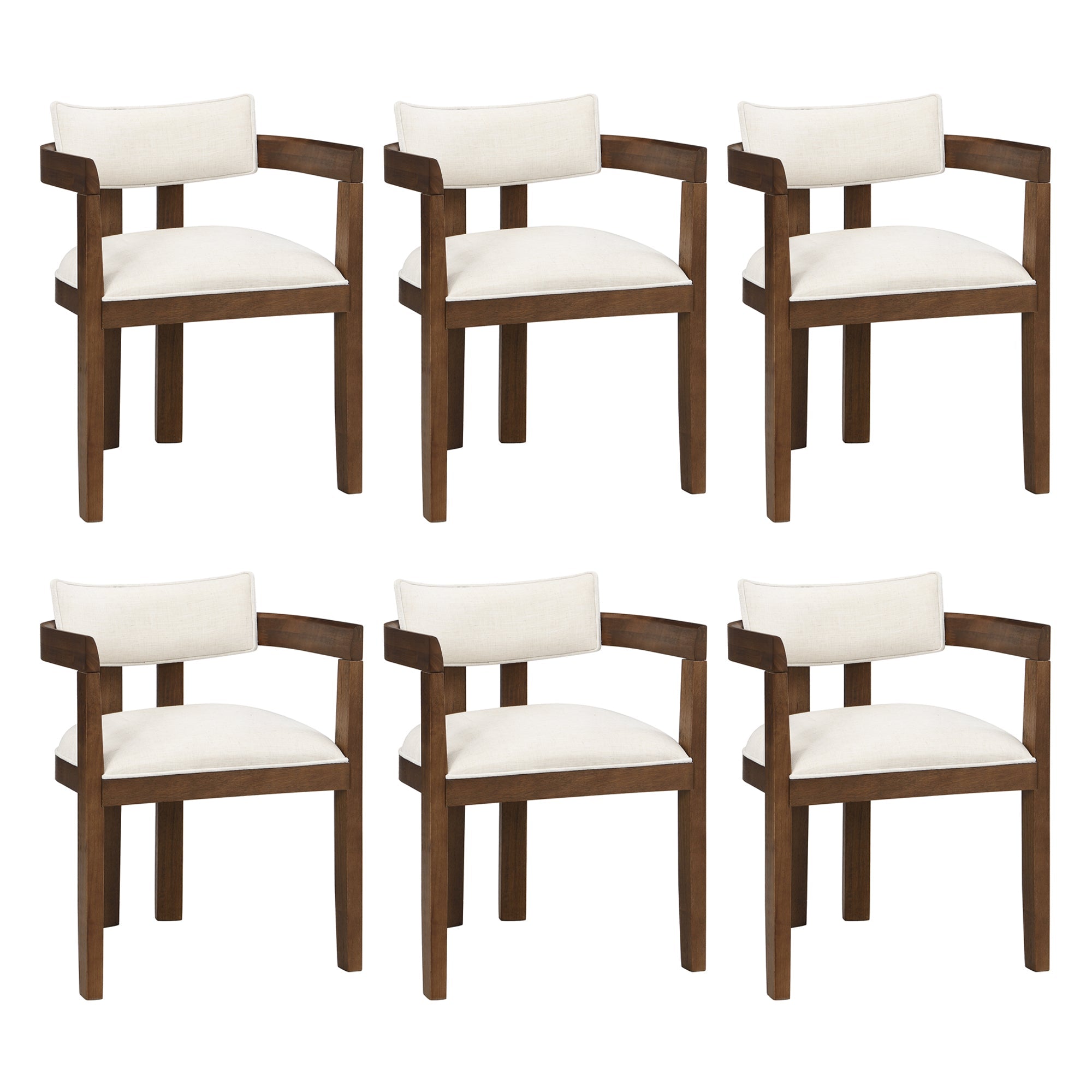 Solid Wood Dining Chairs Set of 6, Modern and Breathable Linen, Walnut Wood Color