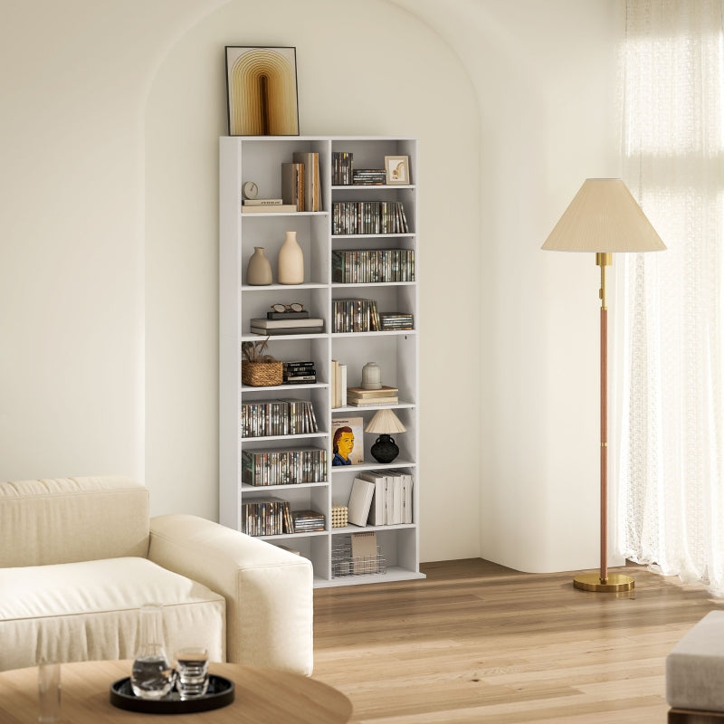 CD/DVD/Blu-ray Media Shelf/CD Stand, 640 CD/360 DVD/430 Blu-ray Storage 78.5x24x175 cm, White