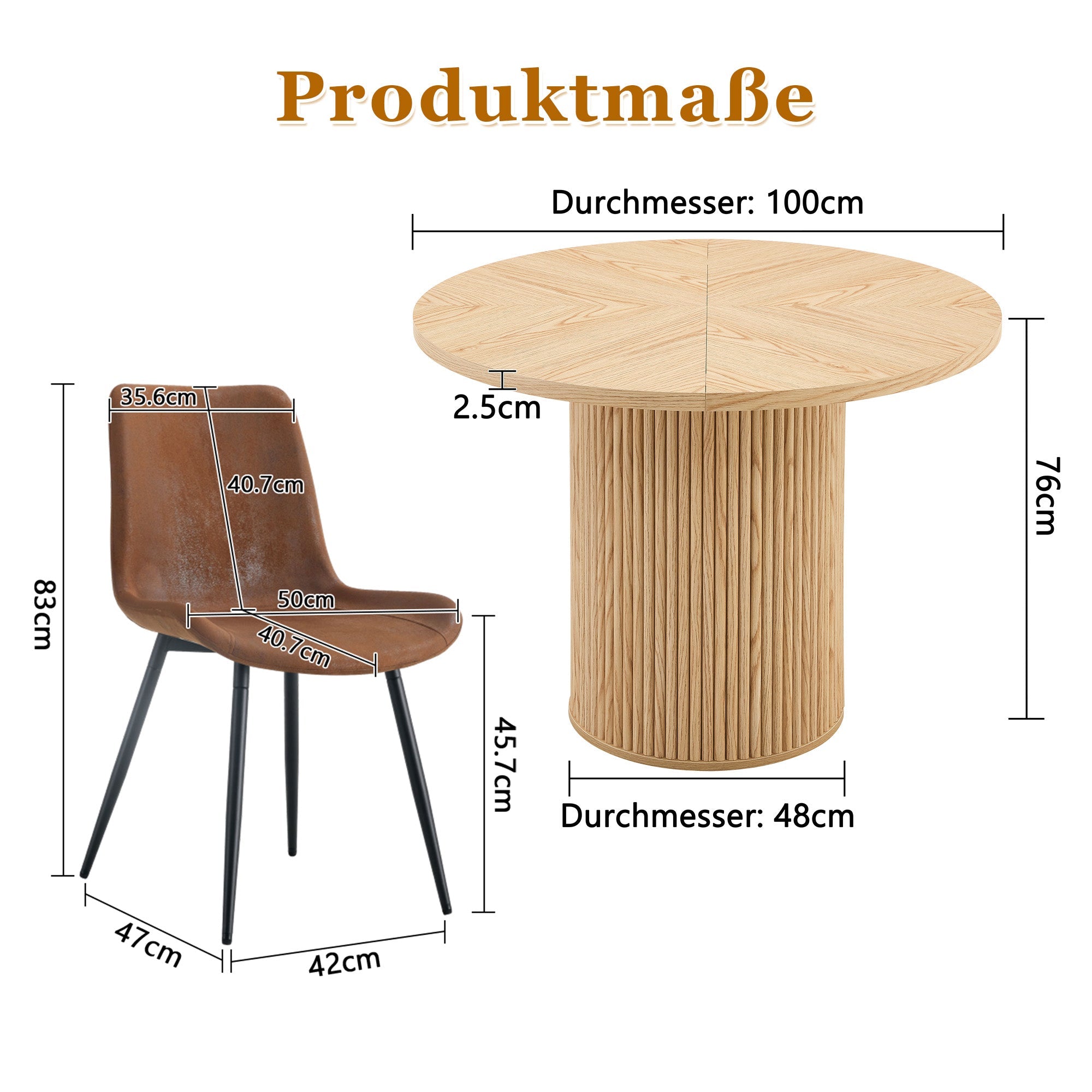 Minimalist Round Table Set, 100 cm MDF Dining Table & 4 Chairs, High-Tech Fabric
