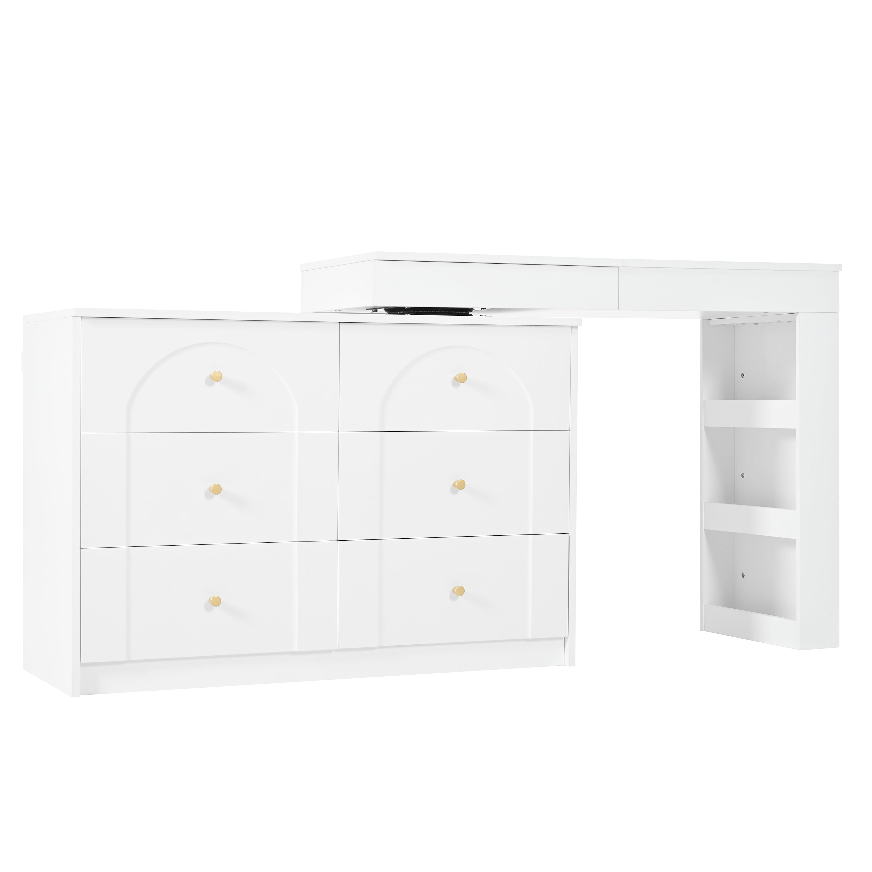 Rotating Dressing Table, LED Lighting, Vanity/Office Table, White