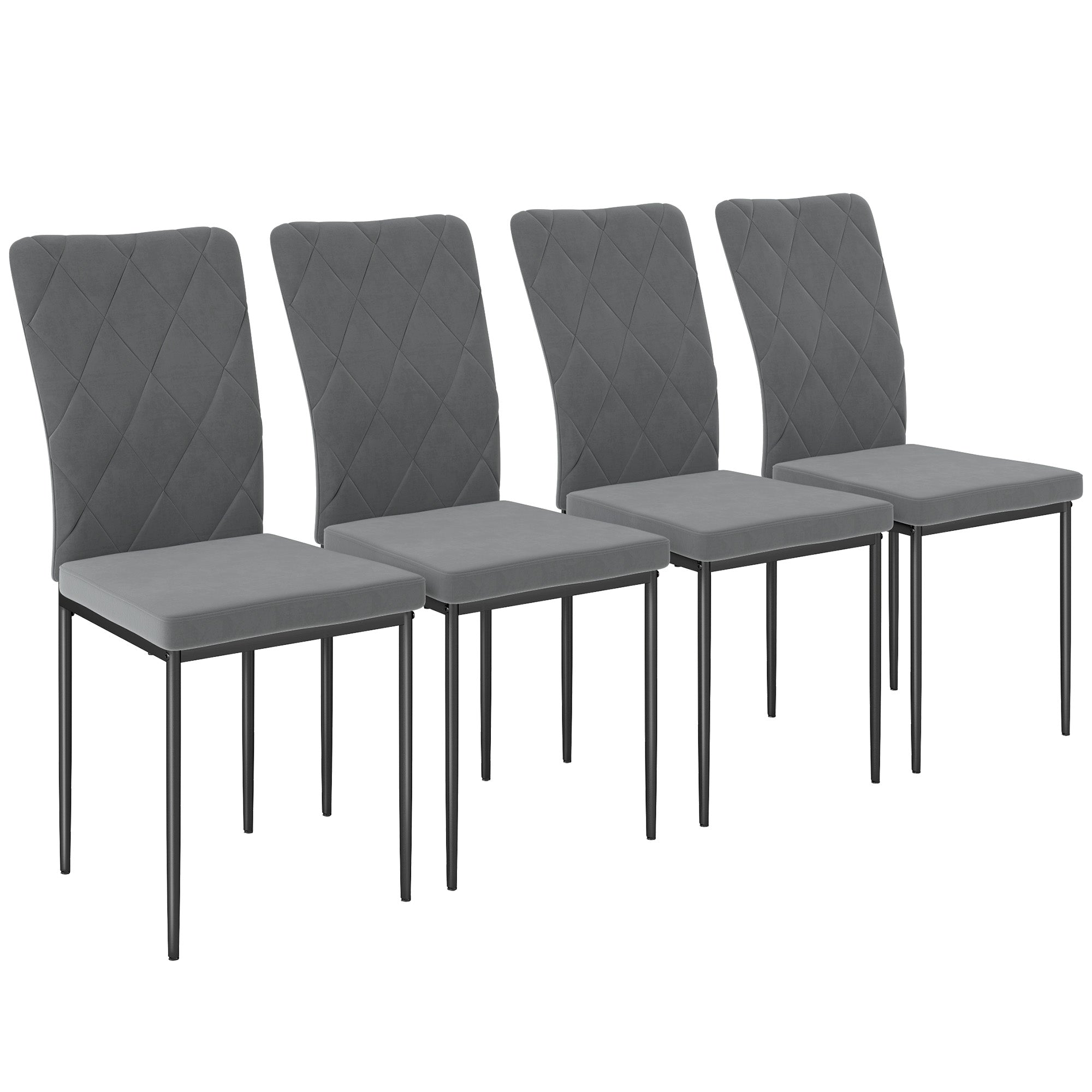 Esszimmerstühle 4er-Set mit Rückenlehne, Metallbeinen, dunkelgrauem Samt