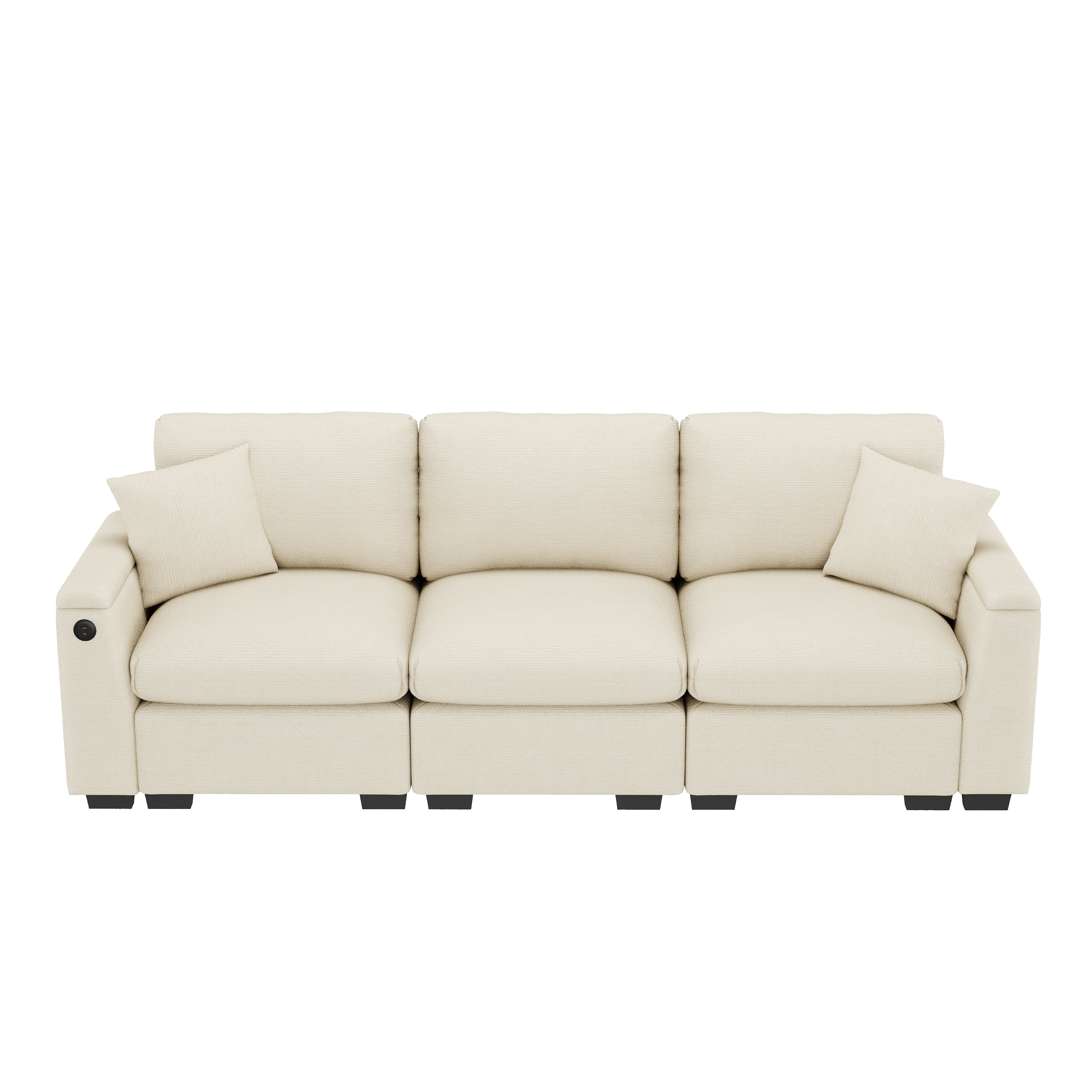 Three-seater Sofa Modern Folding Table USB Port Drink Holder Storage - Chenille