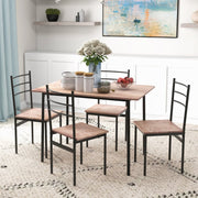 5 Piece Dining Set, Space Saving Table and 4 Chairs, Black Steel Frame