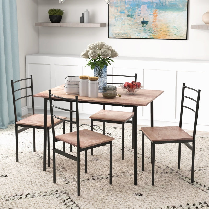 5 Piece Dining Set, Space Saving Table and 4 Chairs, Black Steel Frame