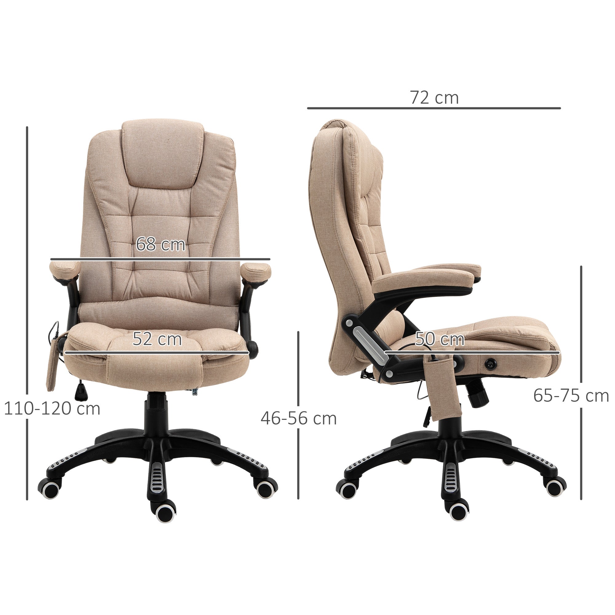 Office Chair with Massage, Heating, Reclining, and Adjustable Height - Linen Look Brown