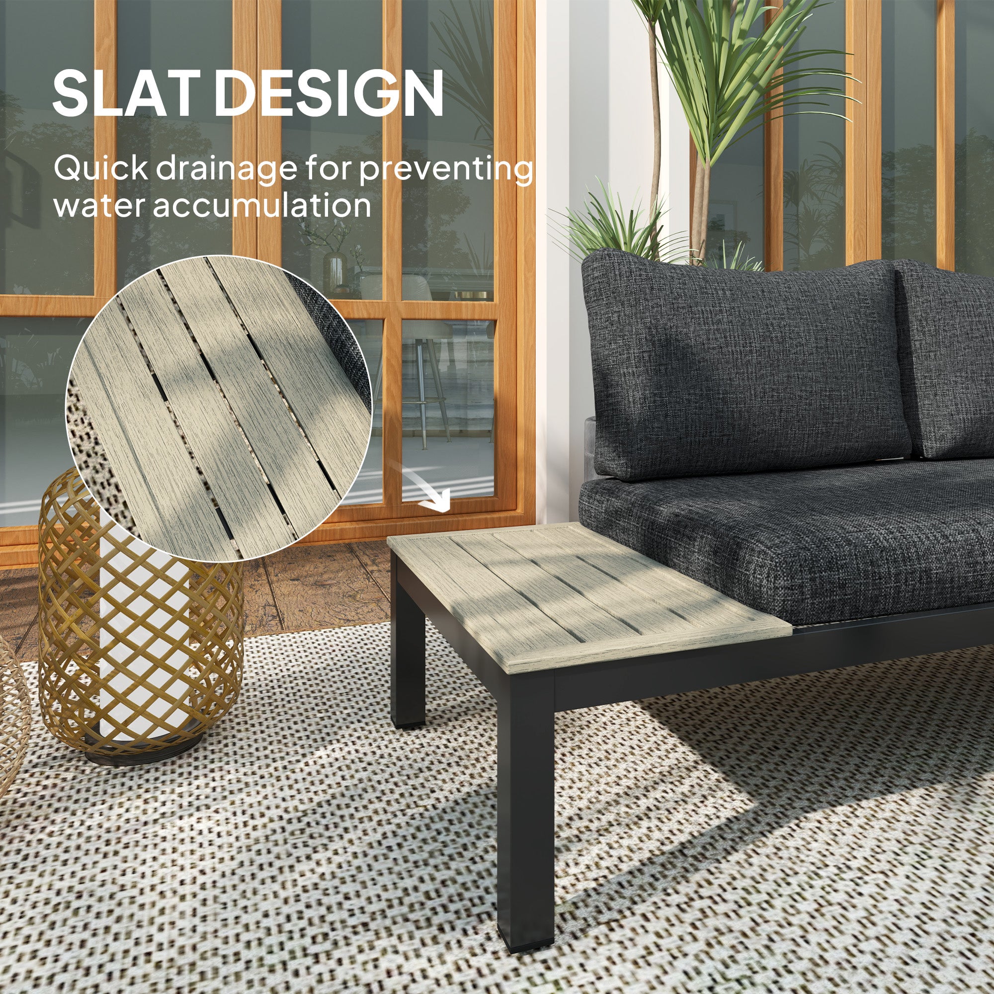 3 Pieces Garden Furniture Sets Corner Sofa Set Coffee Table Aluminium Dark Grey