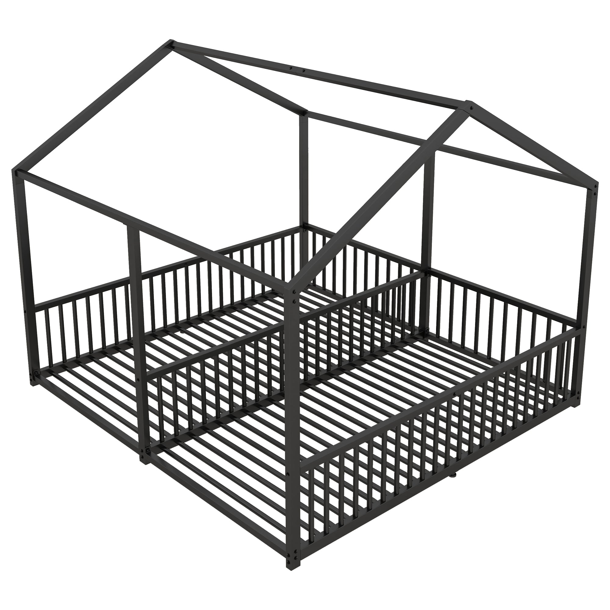 Metal Bed 90x200cm House Design Ladder - Black Iron Frame