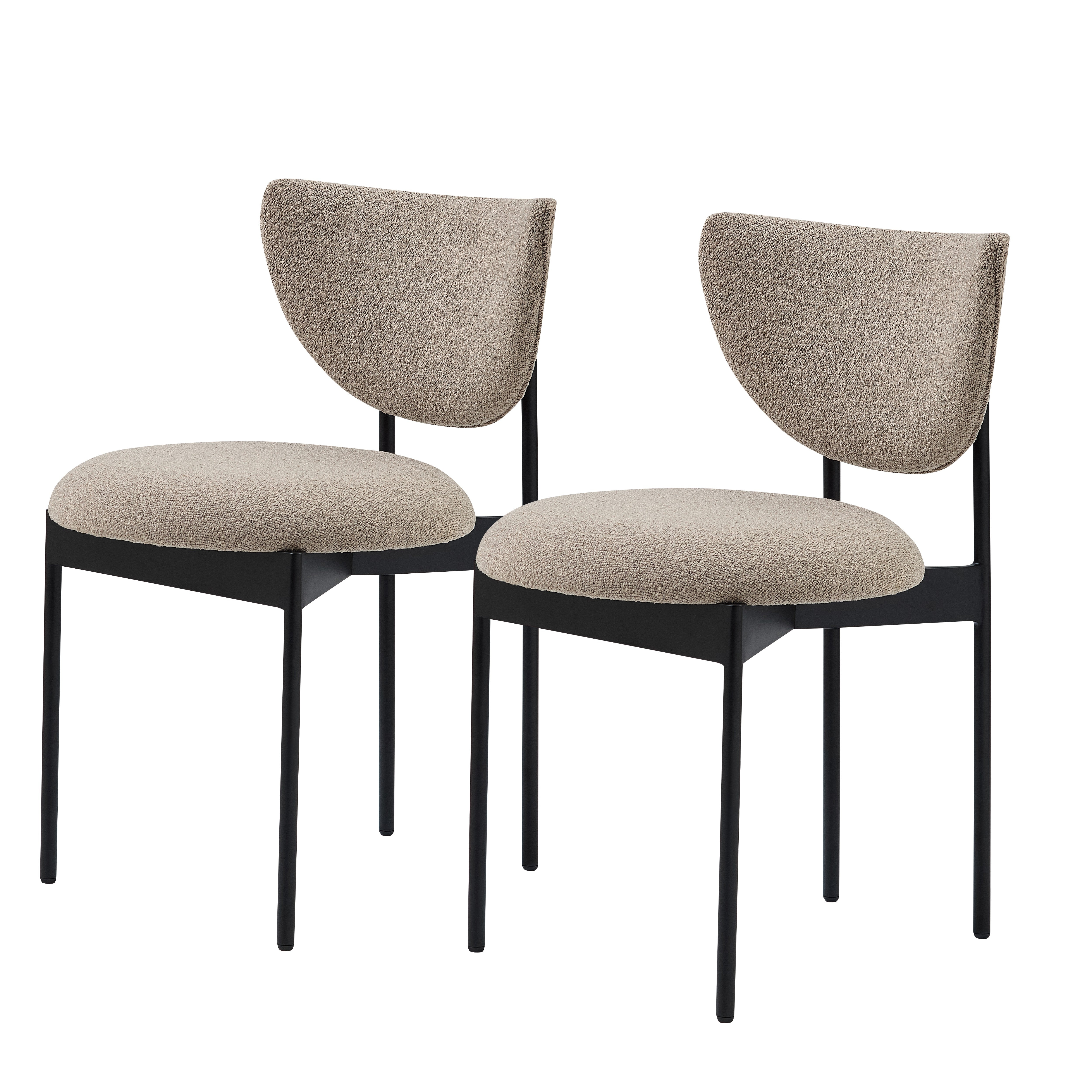 Lunar Dining Chair Modern Black Metal Set of 2 - Beige/Khaki