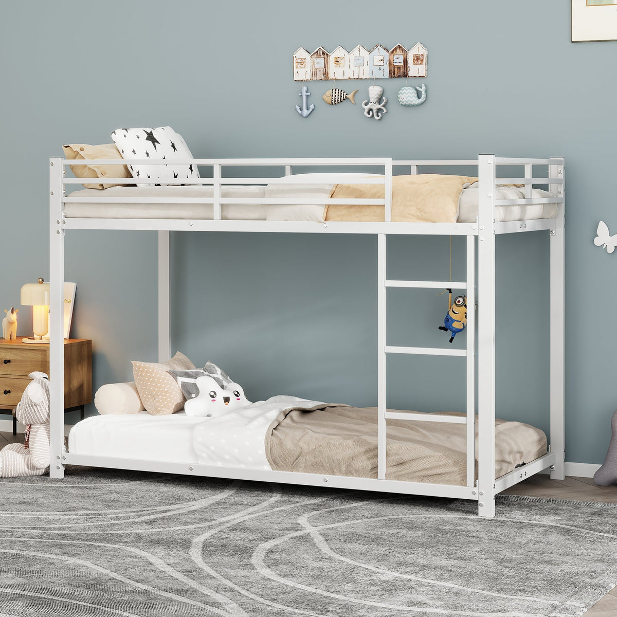 Bunk Bed 90x200cm Classic Iron Frame - White