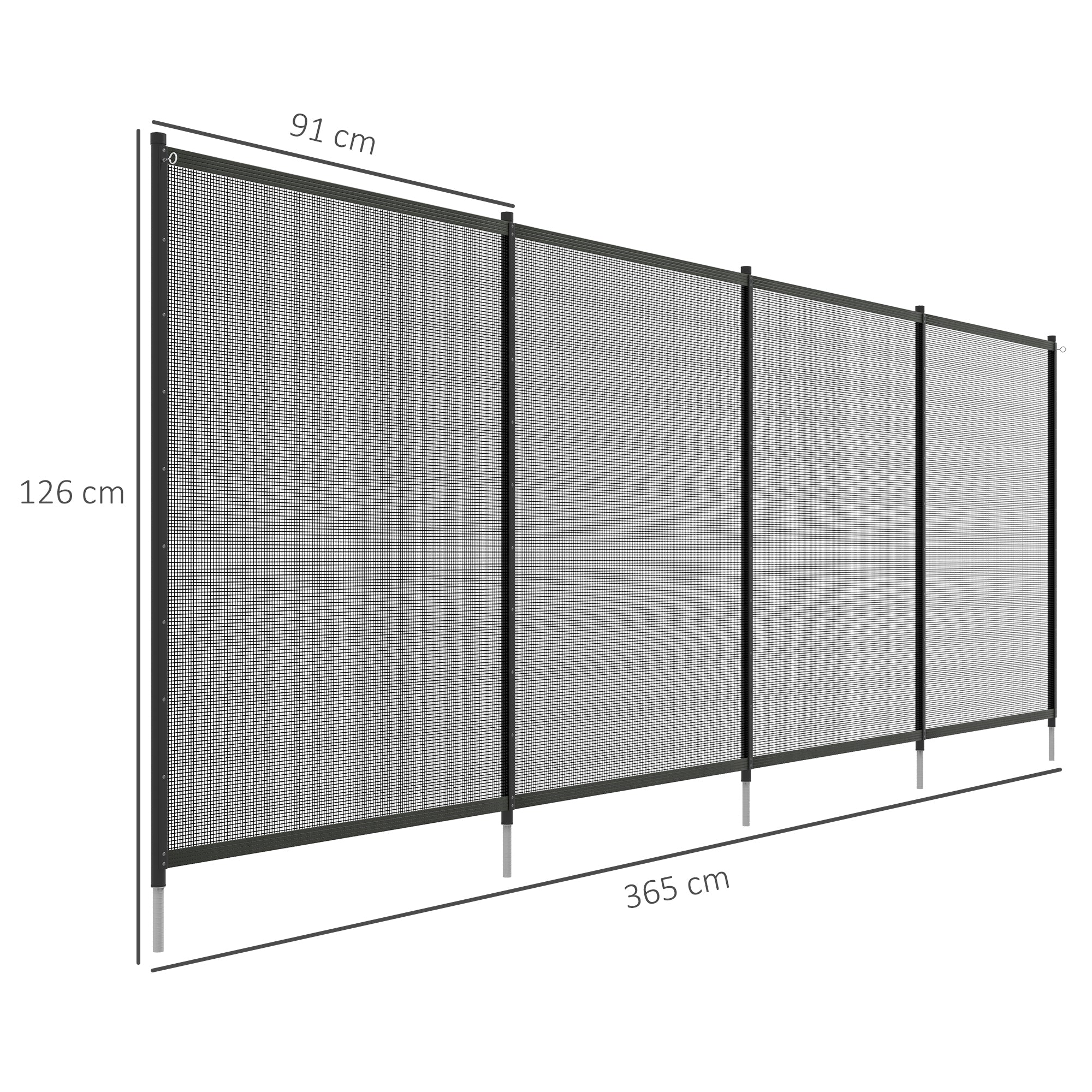 Pond/Pool Fence 365x126cm Decorative Set of 4 Plug-in Black Mesh
