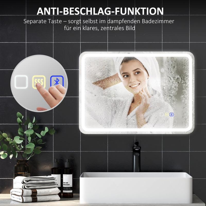 Badezimmerspiegel mit Beleuchtung, LED, Bluetooth, Anti-Beschlag, Silber