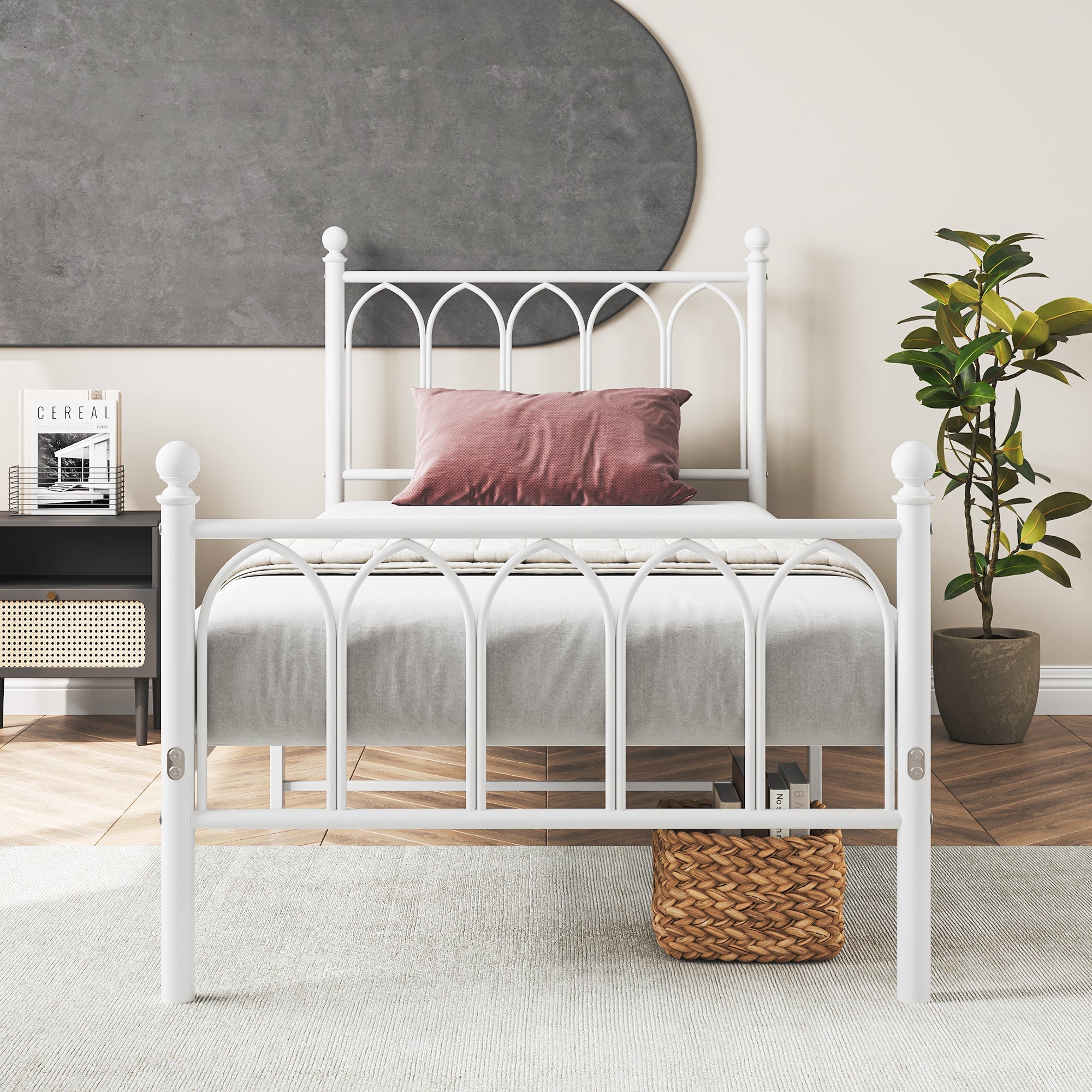 Metal Bed Frame 90x200cm Vintage Headboard Footboard Under-Bed Storage - Steel
