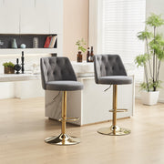 Modern Bar Stool Adjustable Height Tufted Backrest Footrest Set of 2, Velvet Grey