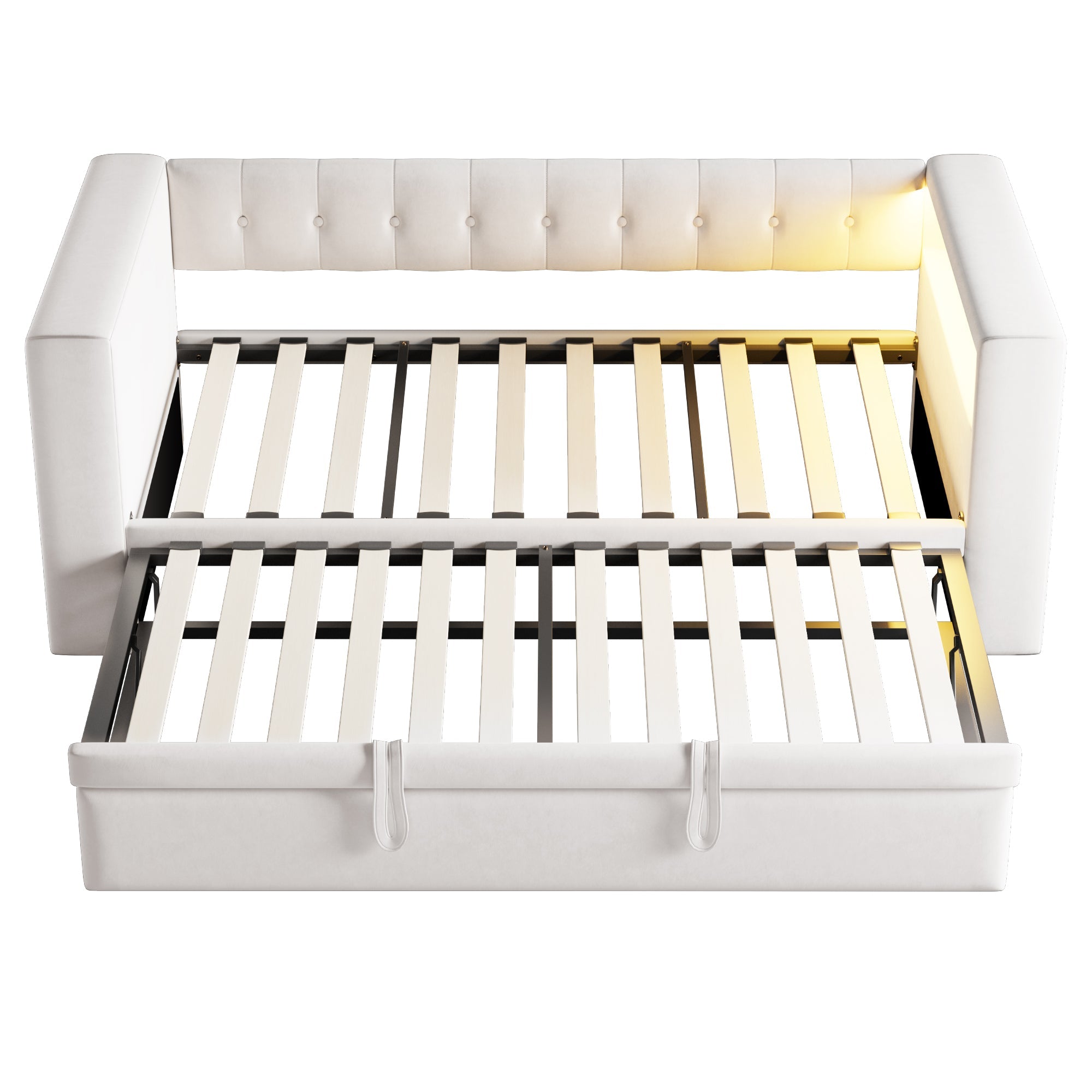 Multifunctional Upholstered Sofa Bed with LED Lighting, Power Outlets and Ample Storage, 90/180x190cm, Beige