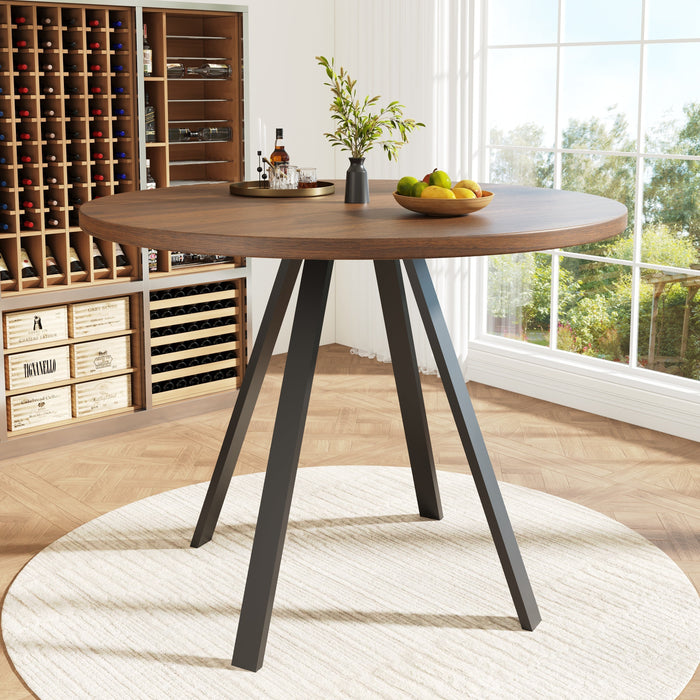 Round Dining Table 80cm Kitchen Coffee Table for 4 Metal Legs Walnut & Black