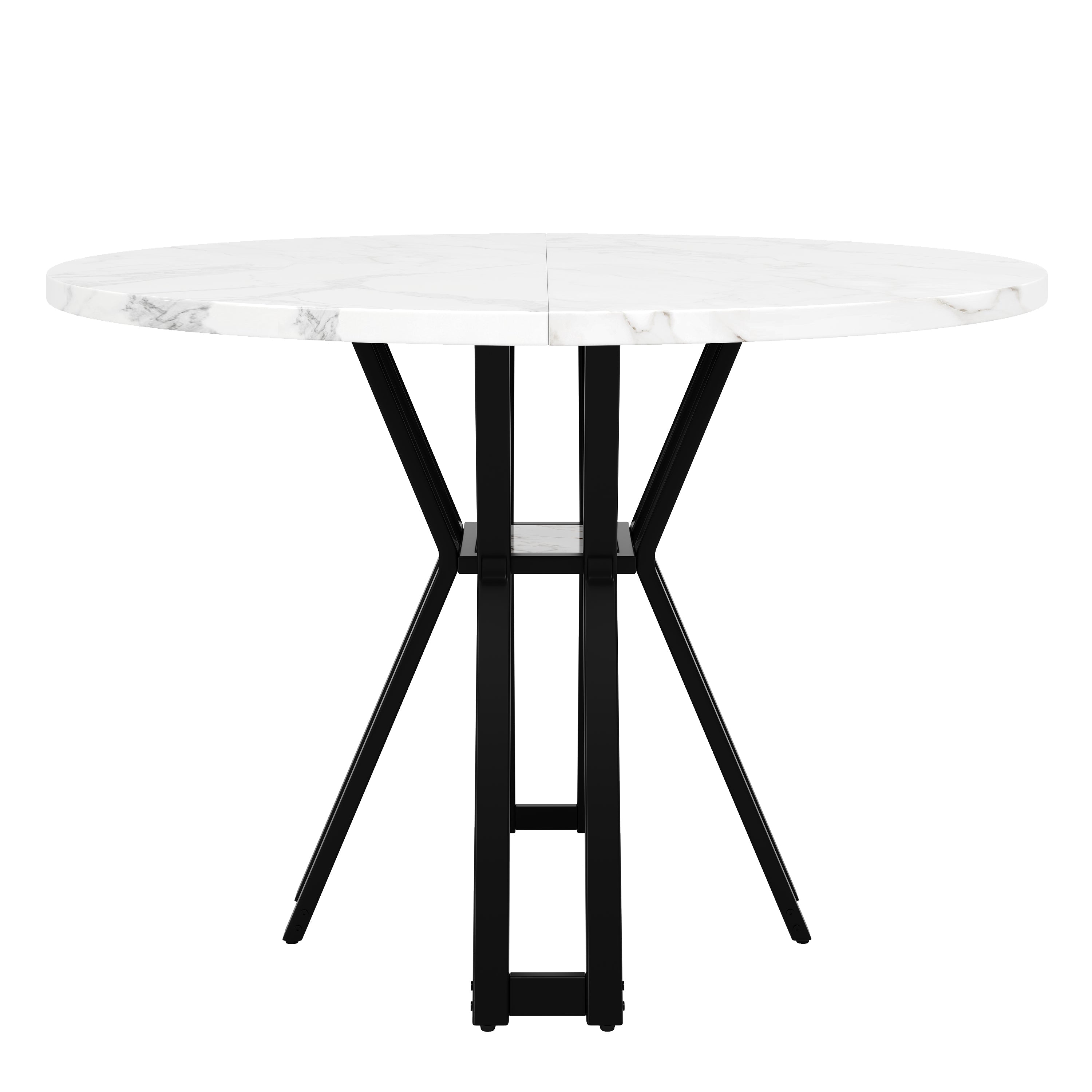 Dining Set 5-Piece Round 100cm Marble Top 4 Velvet Chairs - White/Grey/Black