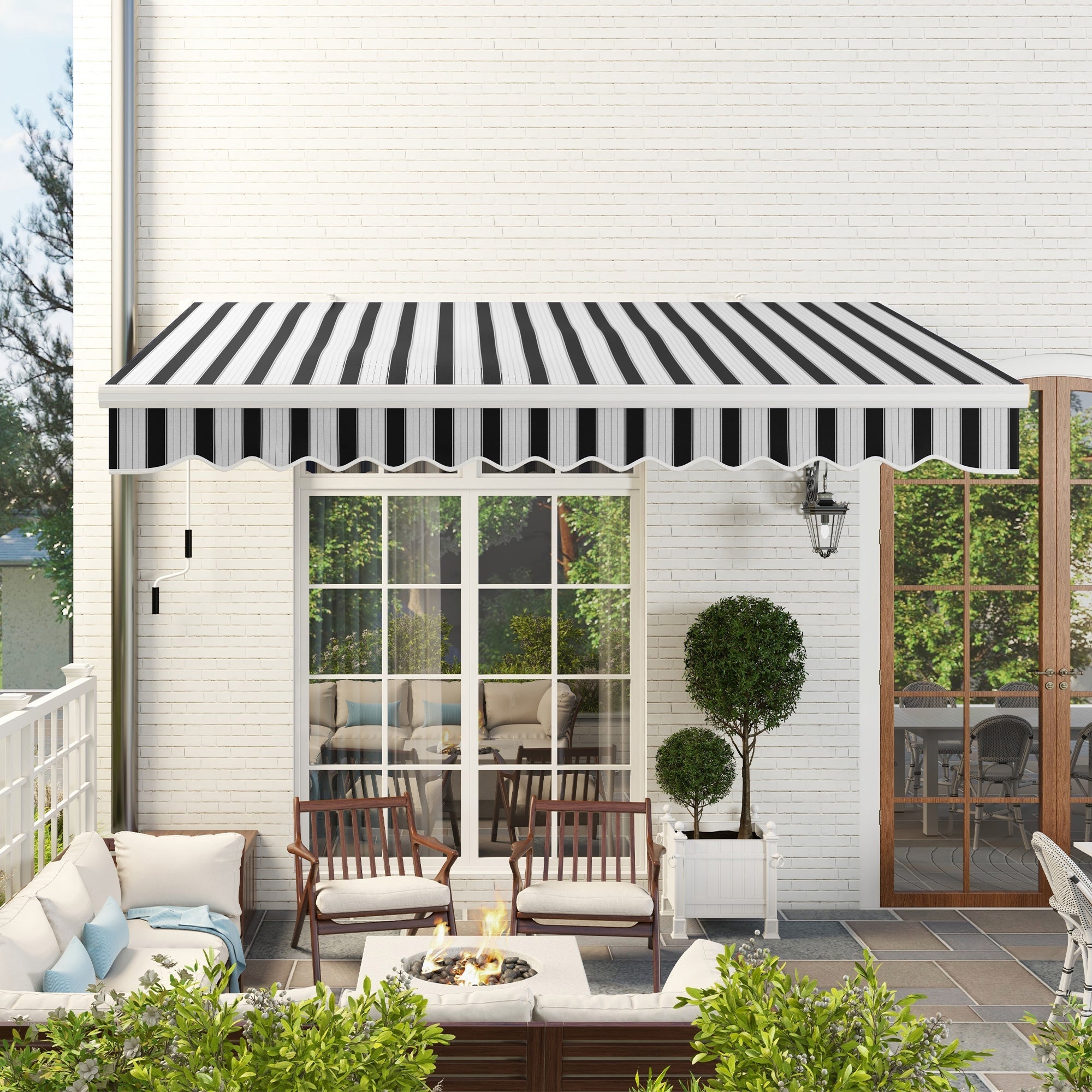 Balcony Awning UV-Resistant Hand Crank Aluminum Polyester, White+Blue