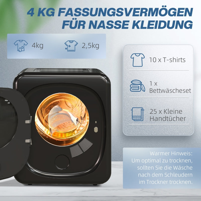 Mini Clothes Dryer, 6 Programs 4 kg 800W, Black