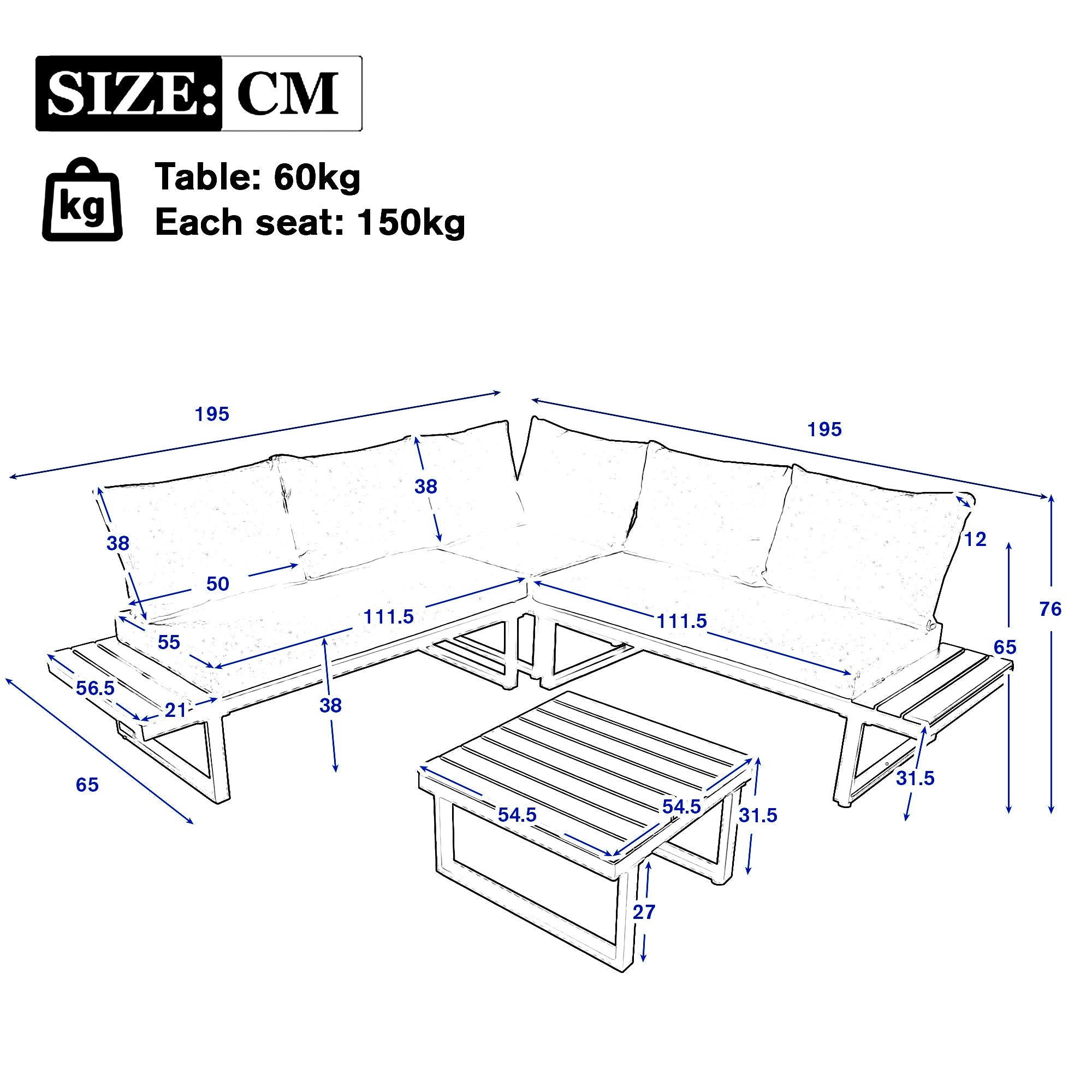 Garden Leisure Set Corner Adjustable Recliner Coffee Table - Grey/Black