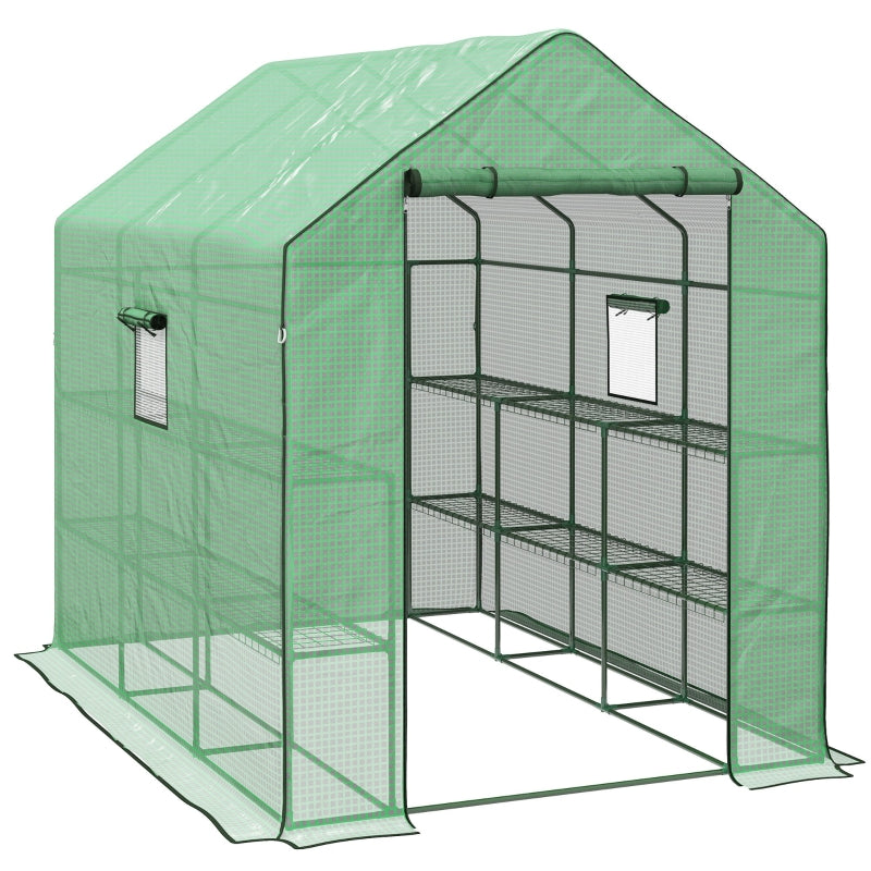 Walk-in Greenhouse 3 Tier 12 Shelves PE Cover, Green