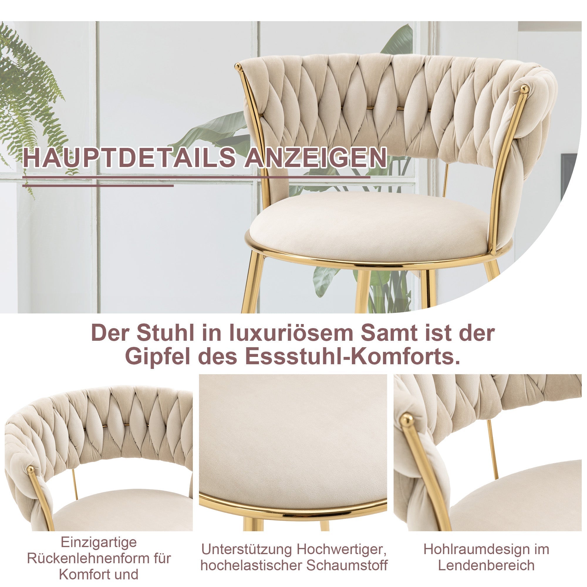 Soft Velvet Dining Chair Set - 2-Piece, Padded, Finger-Shaped Backrest, Armrests