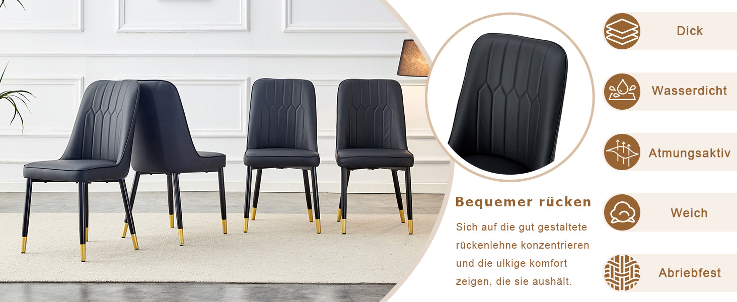 2-Piece Dining Chair Modern PU Leather Back Cushion Metal Legs Black