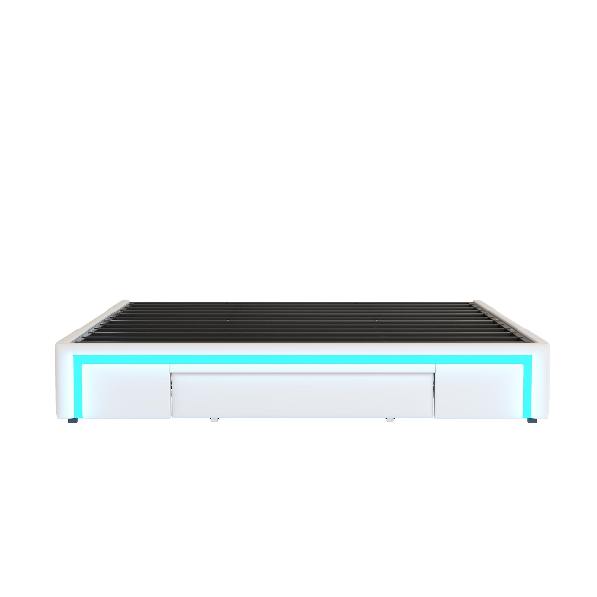 PU-Leder-Bettgestell mit Schubladen und LED-Beleuchtung, Beige/Grau