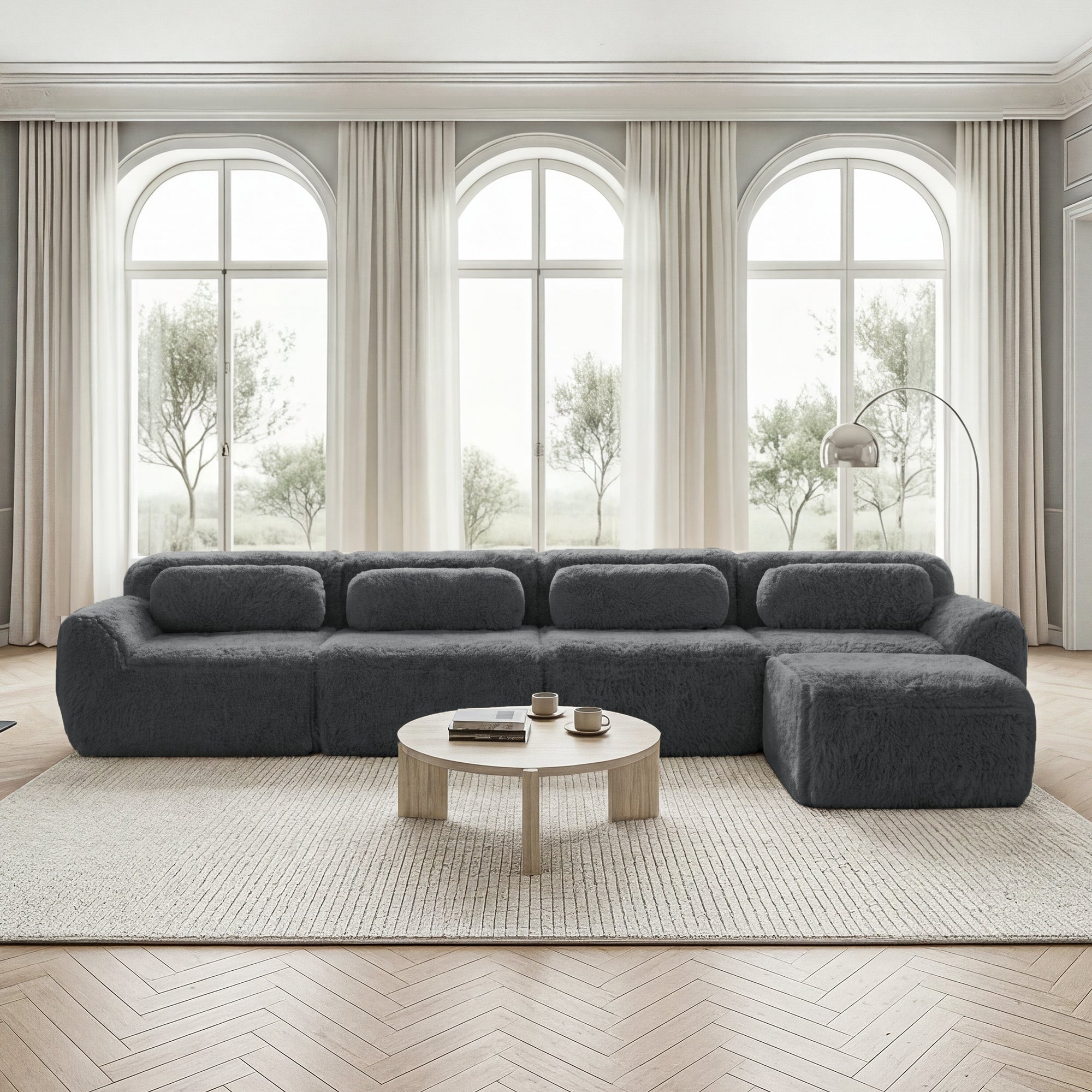 4-Seater L-Shaped Modular Sofa Chaise Lounge No Assembly Premium Plush Grey