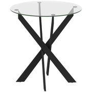 Dining Table, Round for 4 People, Steel Legs, Tempered Glass, Black + Transparent