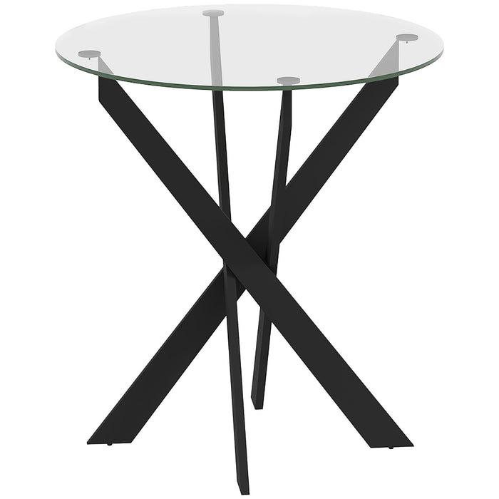 Dining Table, Round for 4 People, Steel Legs, Tempered Glass, Black + Transparent