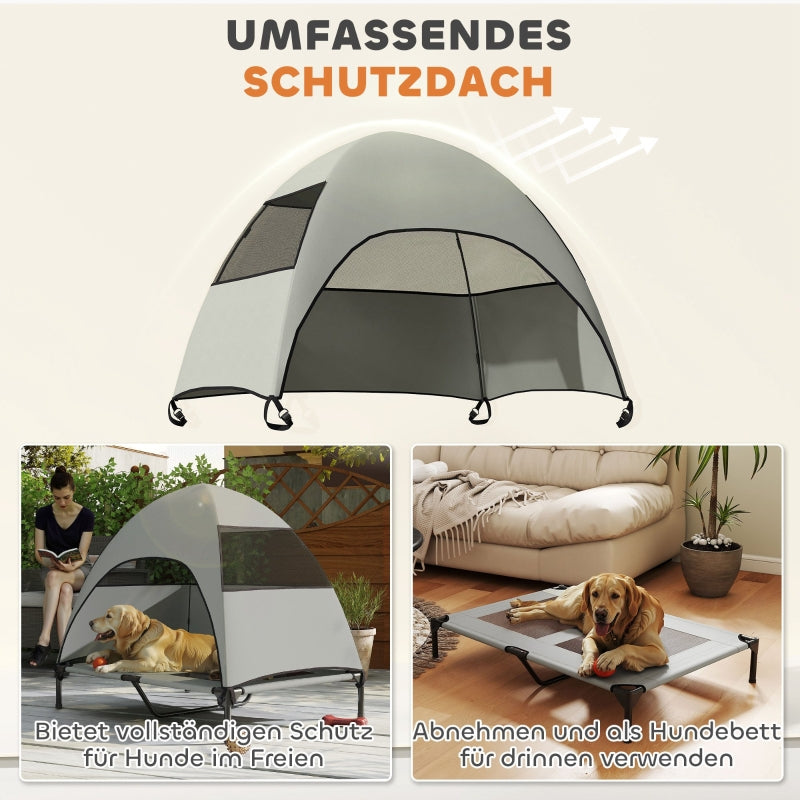 Outdoor Hundebett, erhöht mit Dach für große Hunde, hellgrau