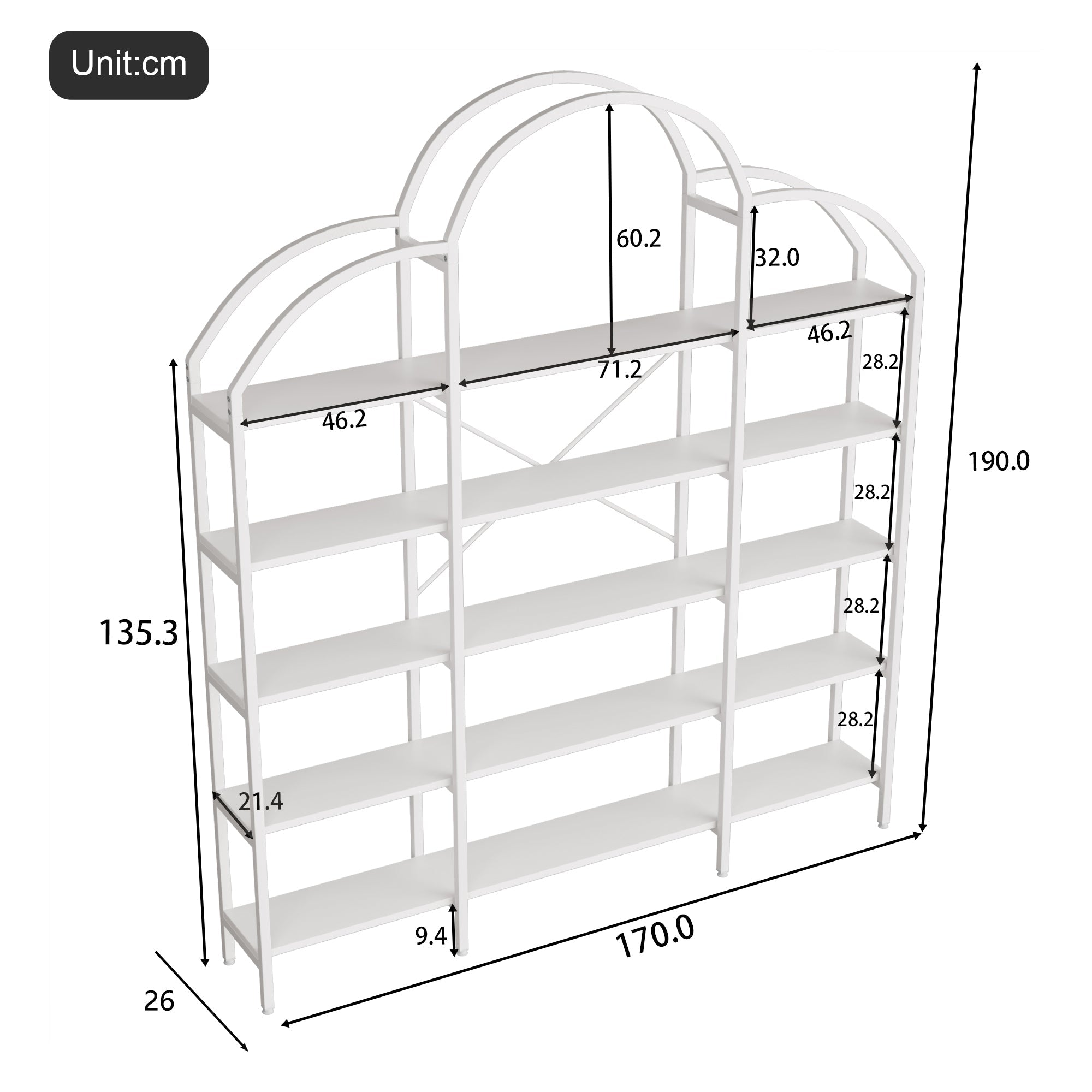 Shelf 170x26x190cm 5-Tier Cloud Shape - White