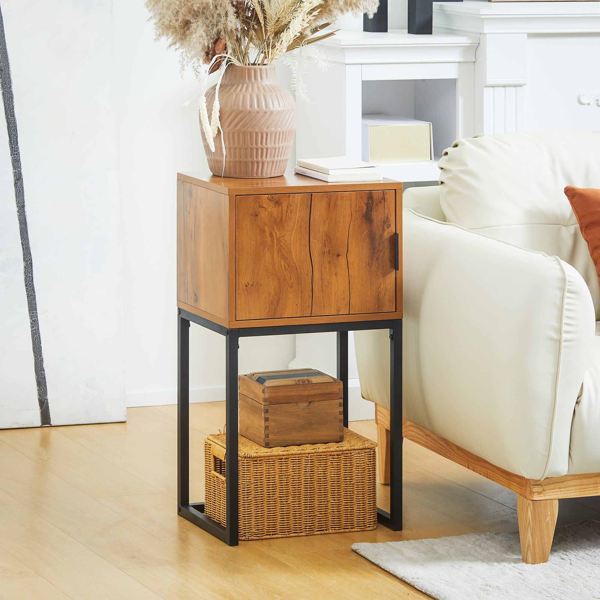 Konsolentisch mit Schrank, Industriedesign, Naturstahl