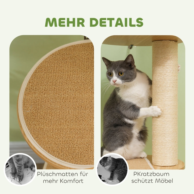 Katzenbaum, deckenhohe Sisalseile, Holzwerkstoff, Eiche+Cremeweiß