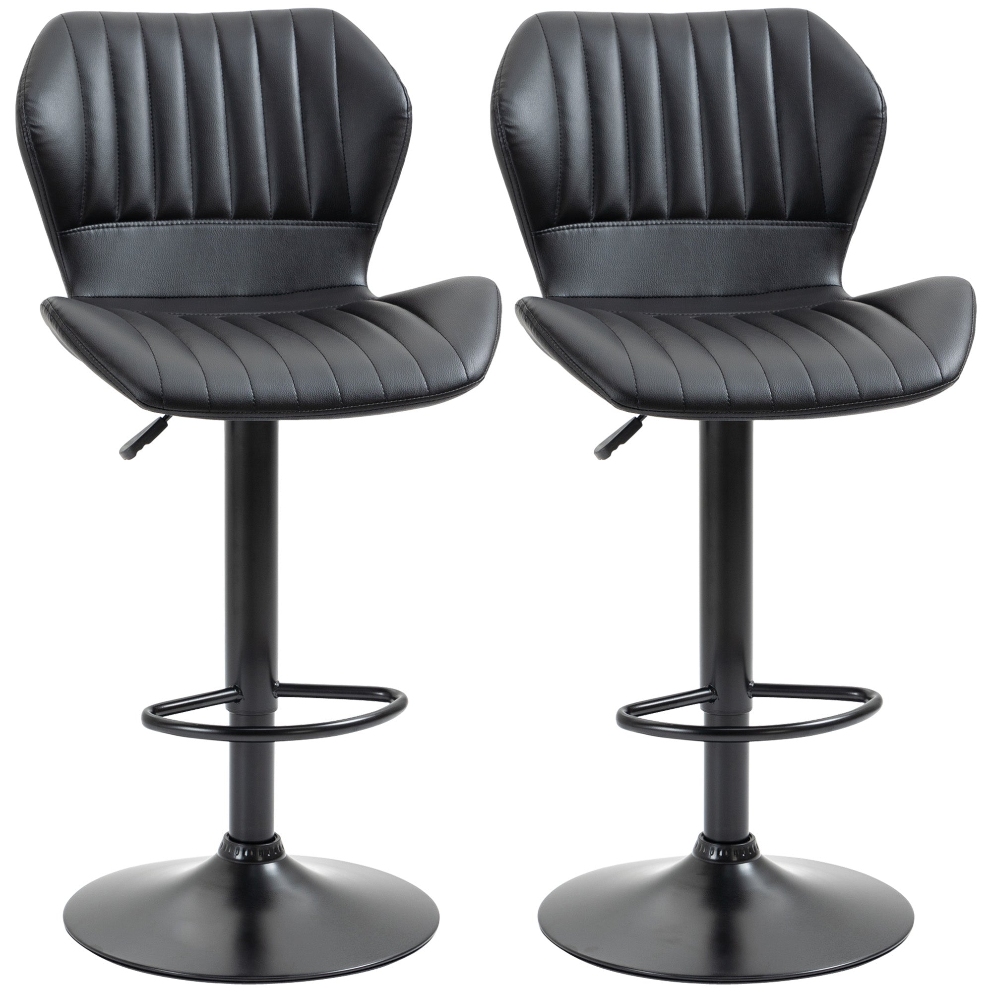 Bar Stools, Set of 2, Swivel, Height-Adjustable, Faux Leather
