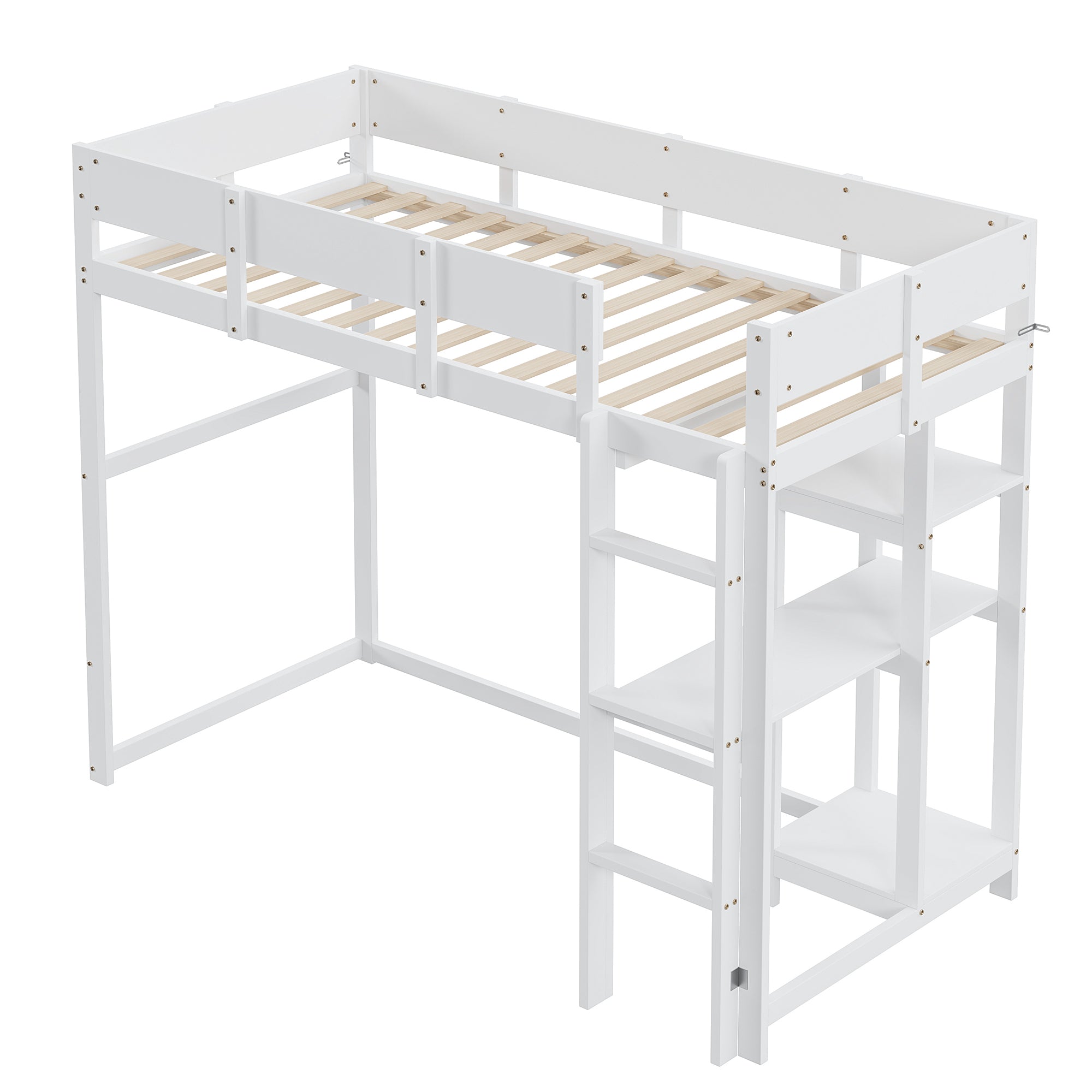Loft Bed 90x200cm Storage Slatted Base - White Pine Wood