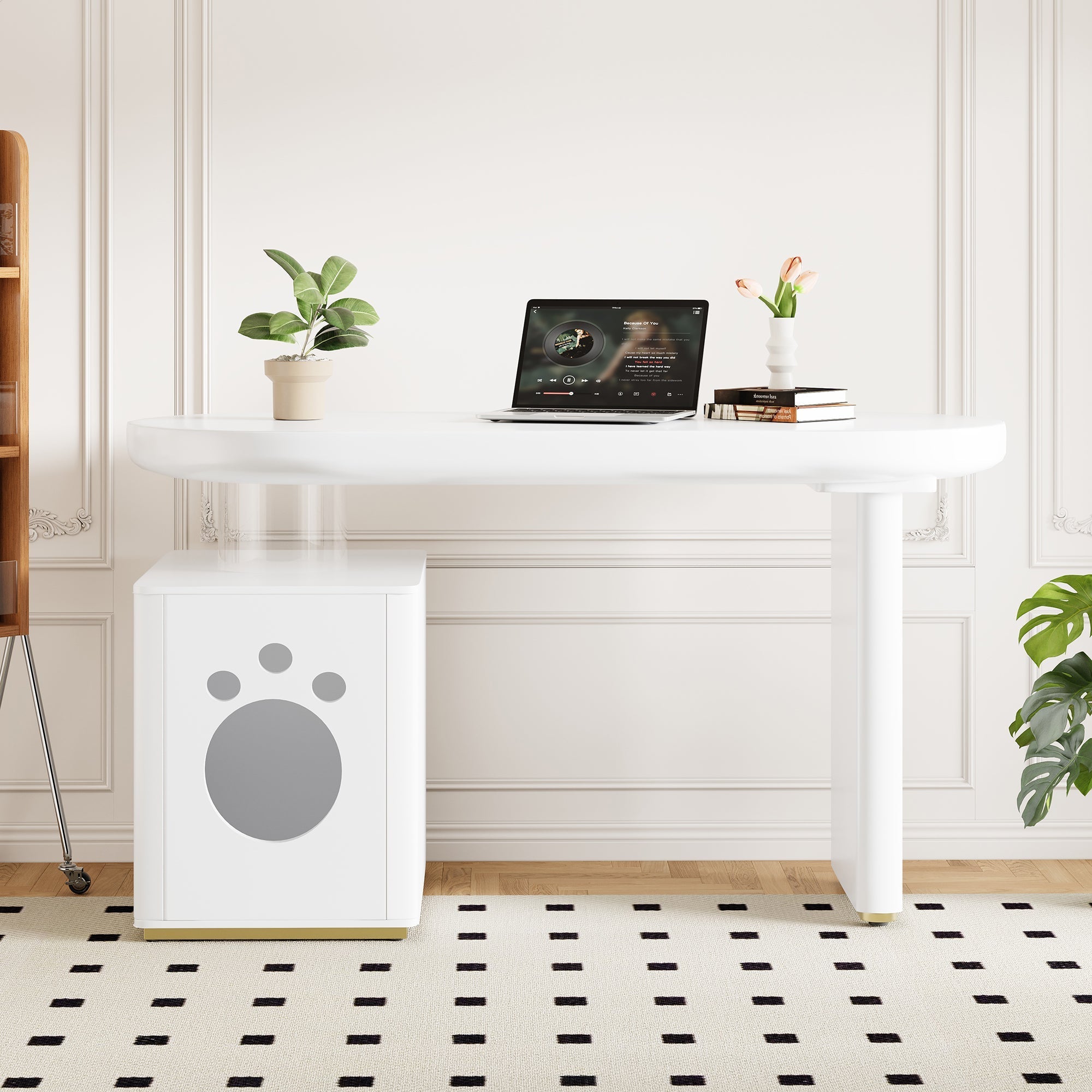 Desk with Pet Bed – 117x50x76 cm, Lacquered, Stable, White French Style