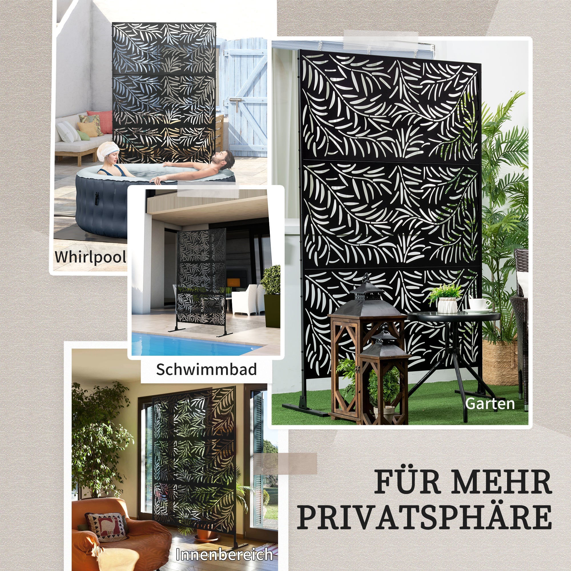Privacy Screen Room Divider Willow Leaf Pattern 122x198cm Steel Black