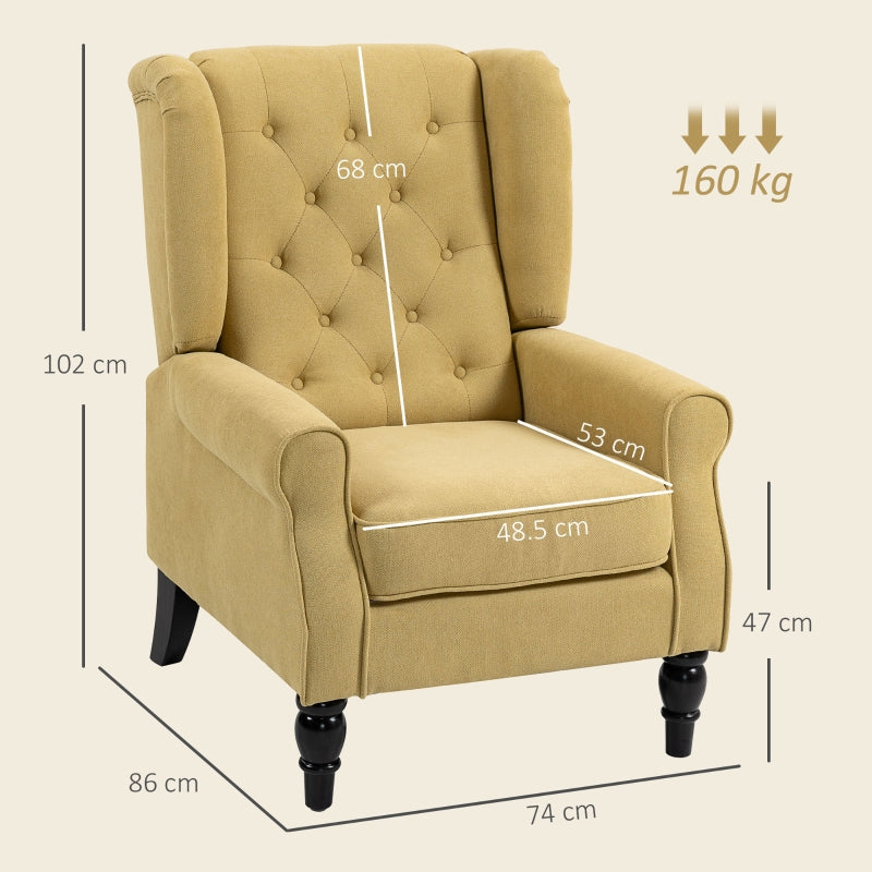 Wingback Accent Chair, Upholstered Button Tufted Occasional, Yellow