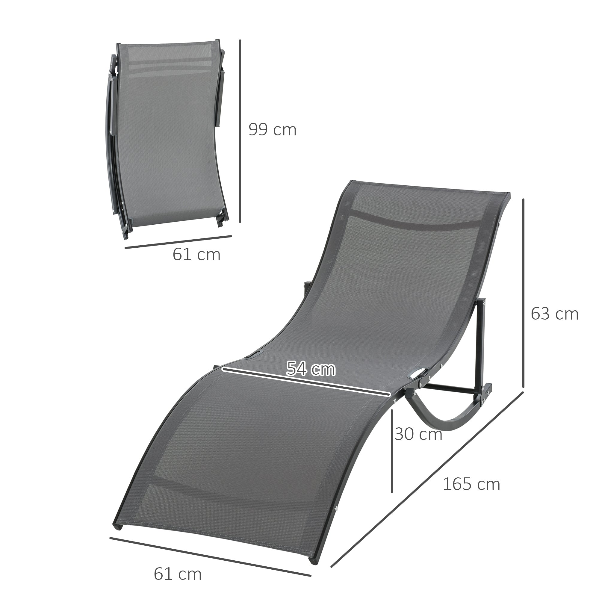 Set of 2 S-shaped Foldable Lounge Chair Sun Lounger Reclining Outdoor, Grey